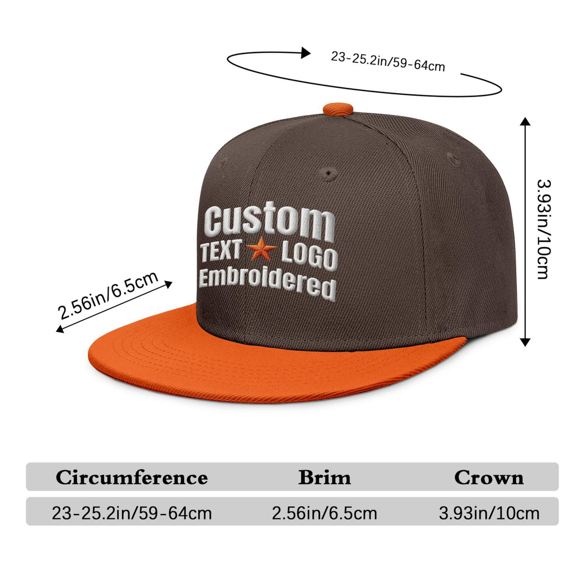 Custom Embroidered or Printed Brown & Orange Color-Block Flat-Brim Cap
