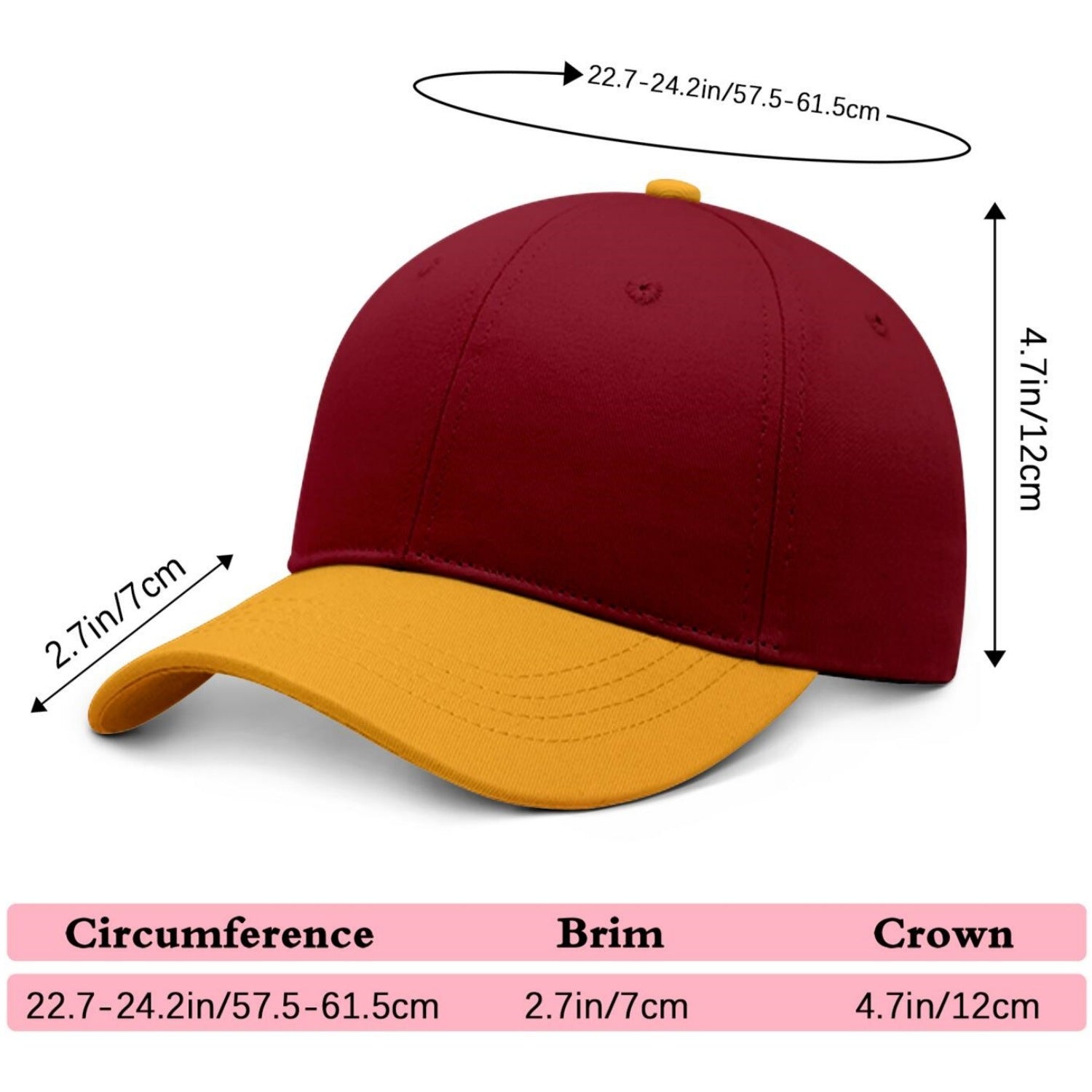 Custom Embroidered or Printed Burgundy & Gold Color Block Baseball Cap | Personalized Sport Hat