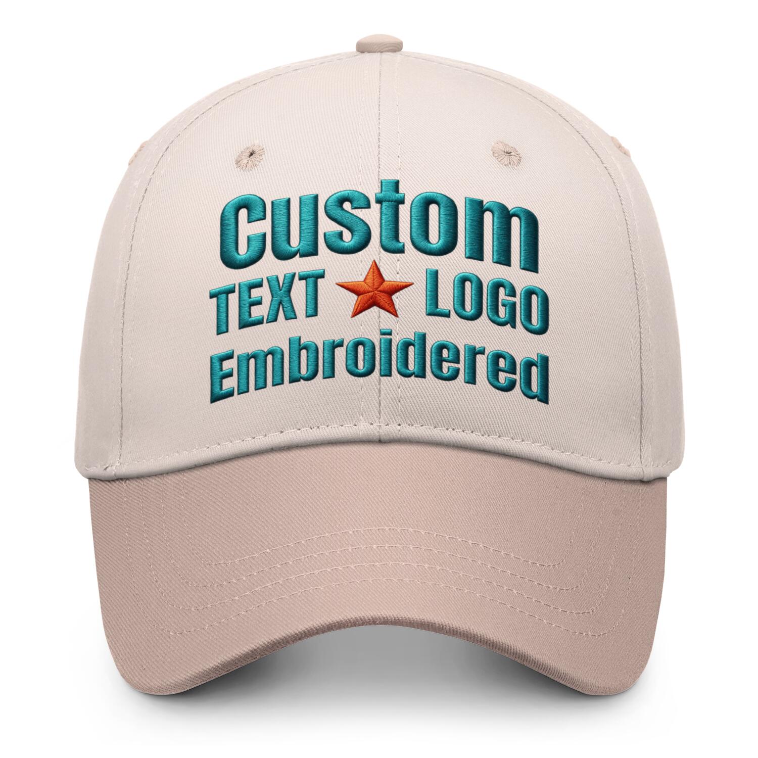 Custom embroidered or printed cream & beige color block baseball cap by Vosoli | Personalized text & logo | Structured fit