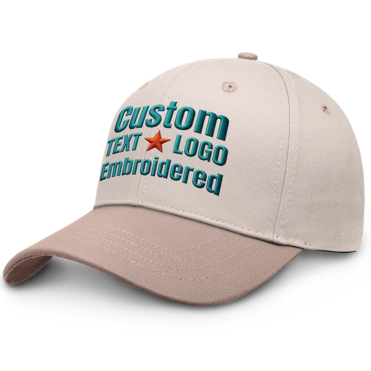 Custom Embroidered or Printed Cream & Beige Color Block Baseball Cap | Personalized Sport Hat