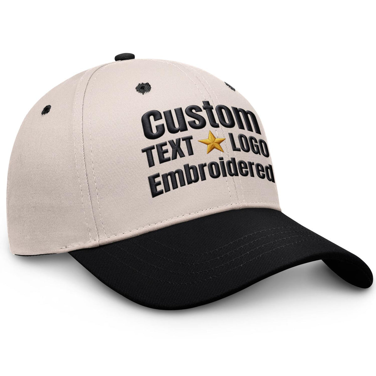 Custom Embroidered or Printed Cream & Black Color Block Baseball Cap | Personalized Sport Hat