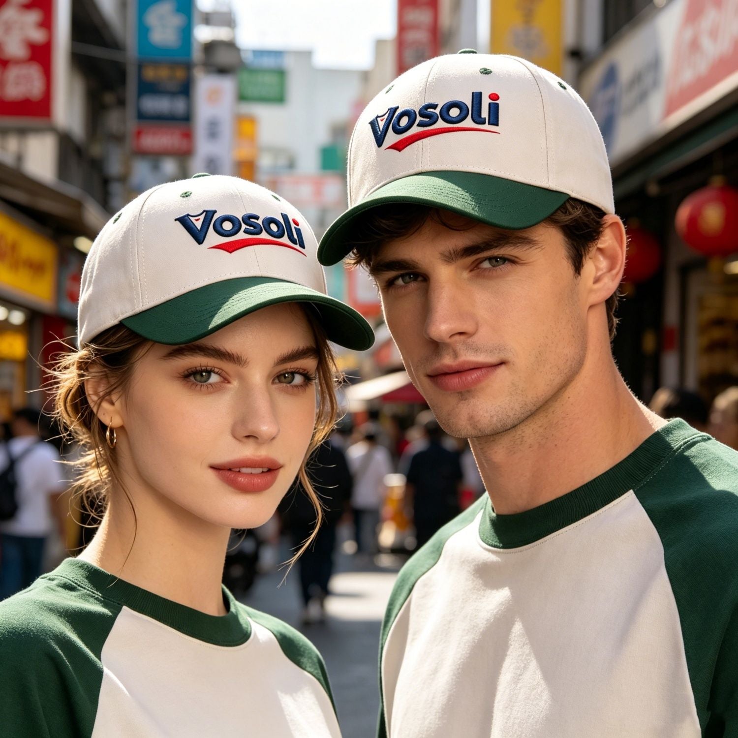 Custom Embroidered or Printed Cream & Forest Green Color Block Baseball Cap | Personalized Sport Hat