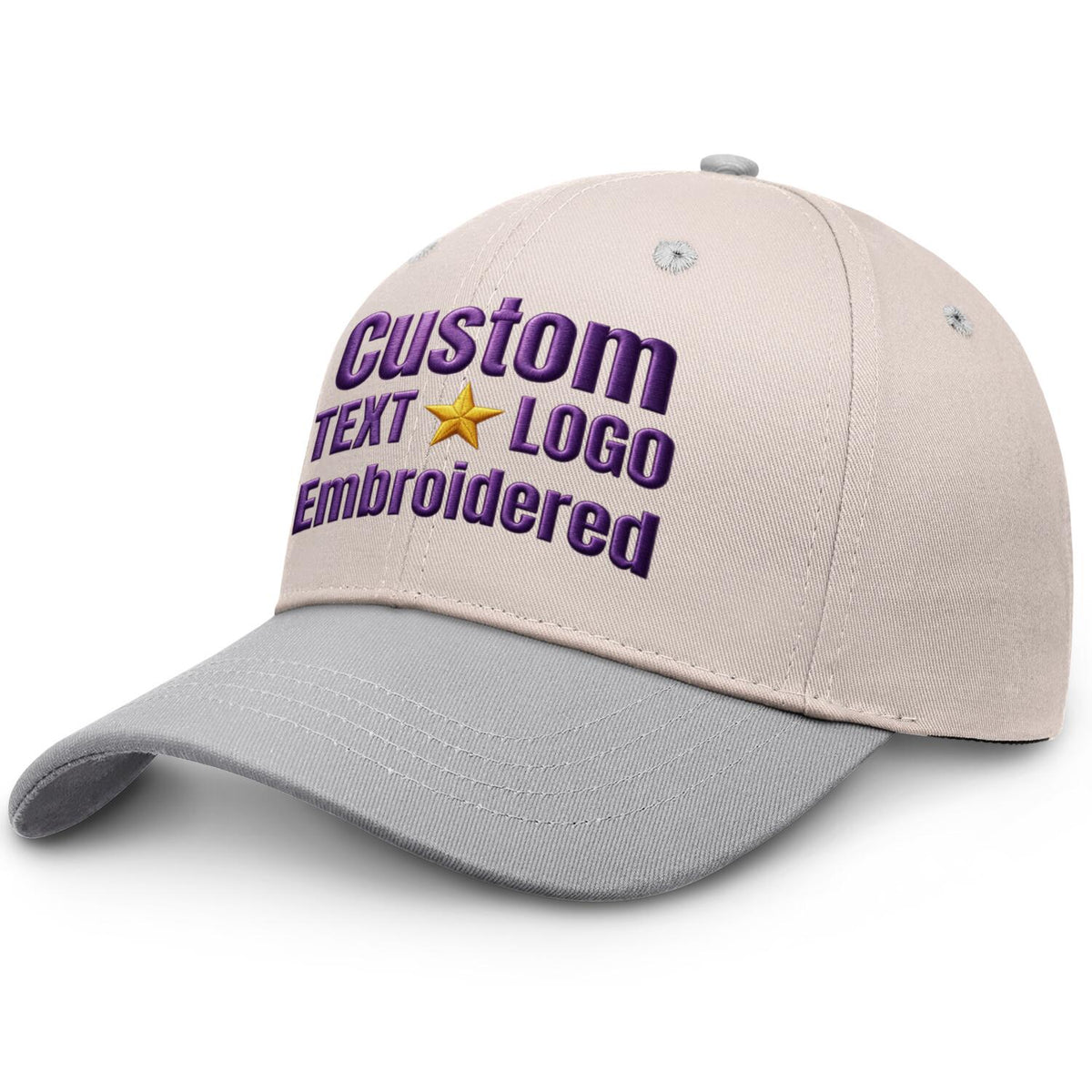 Custom Embroidered or Printed Cream & Grey Color Block Baseball Cap | Personalized Sport Hat