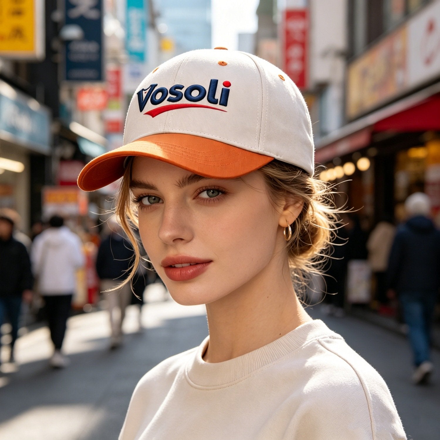 Custom Embroidered or Printed Cream & Orange Color Block Baseball Cap | Personalized Sport Hat
