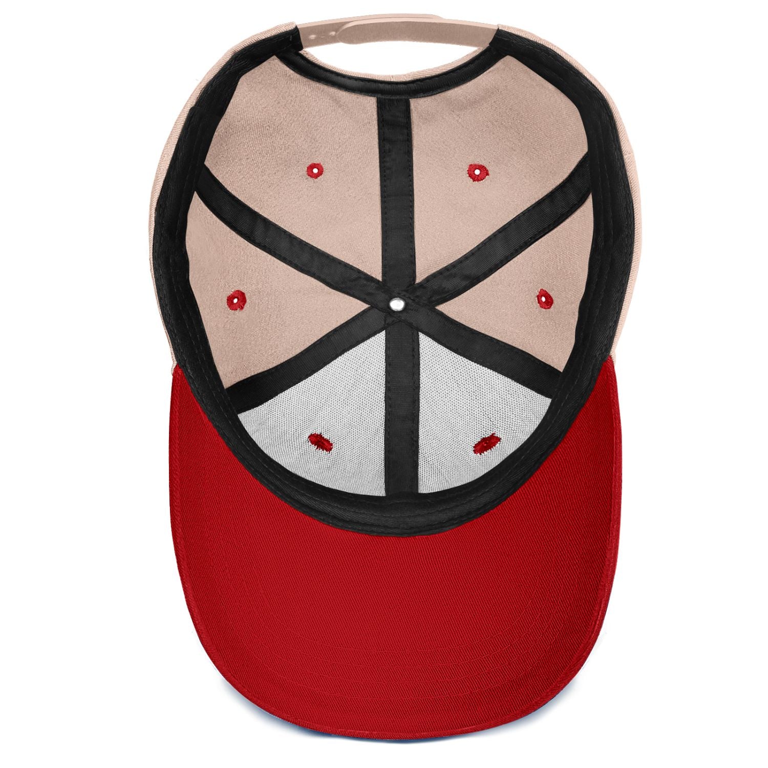 Custom Embroidered or Printed Cream & Red Color Block Baseball Cap | Personalized Sport Hat