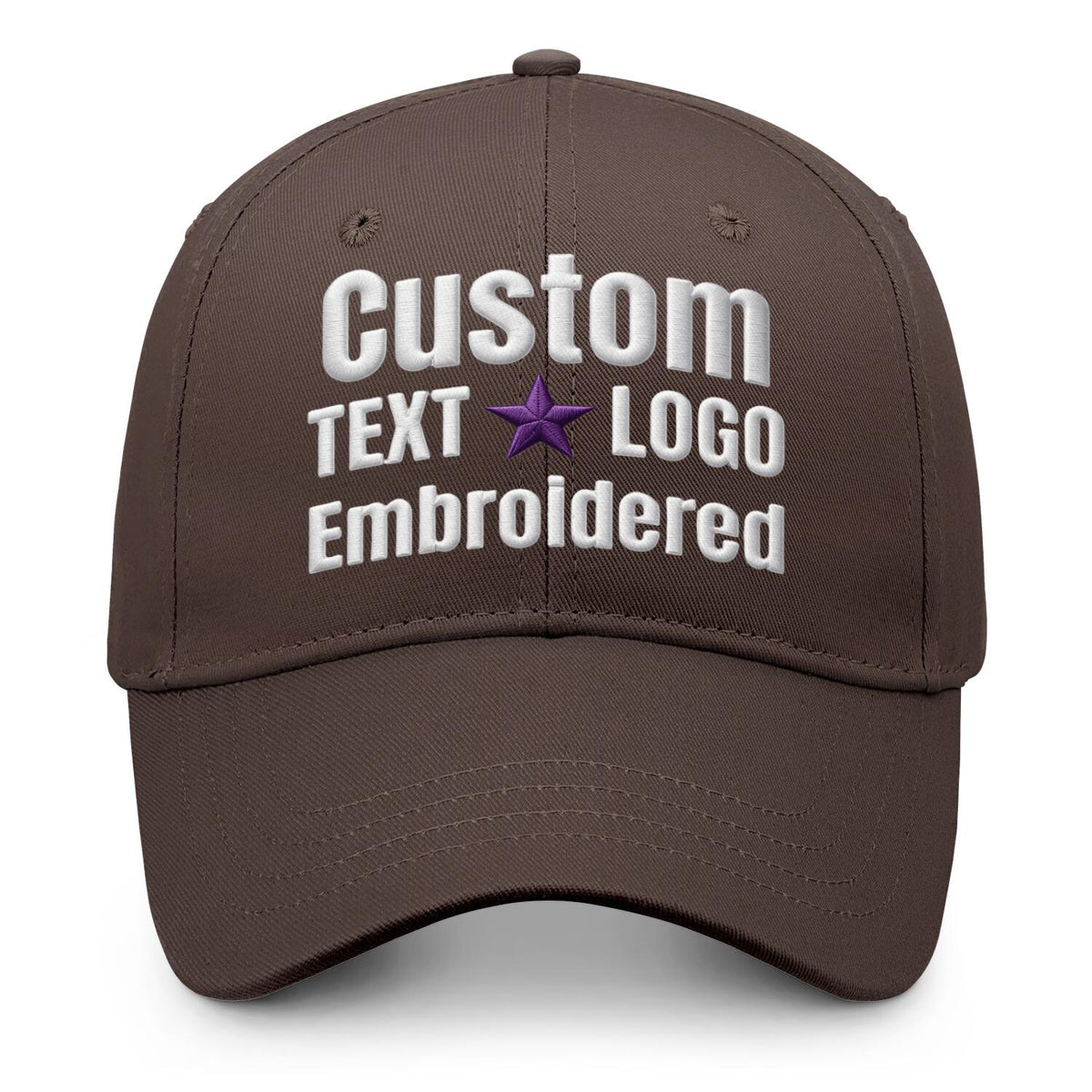 Custom embroidered or printed deep brown baseball cap by Vosoli | Personalized text &amp; logo | Structured fit