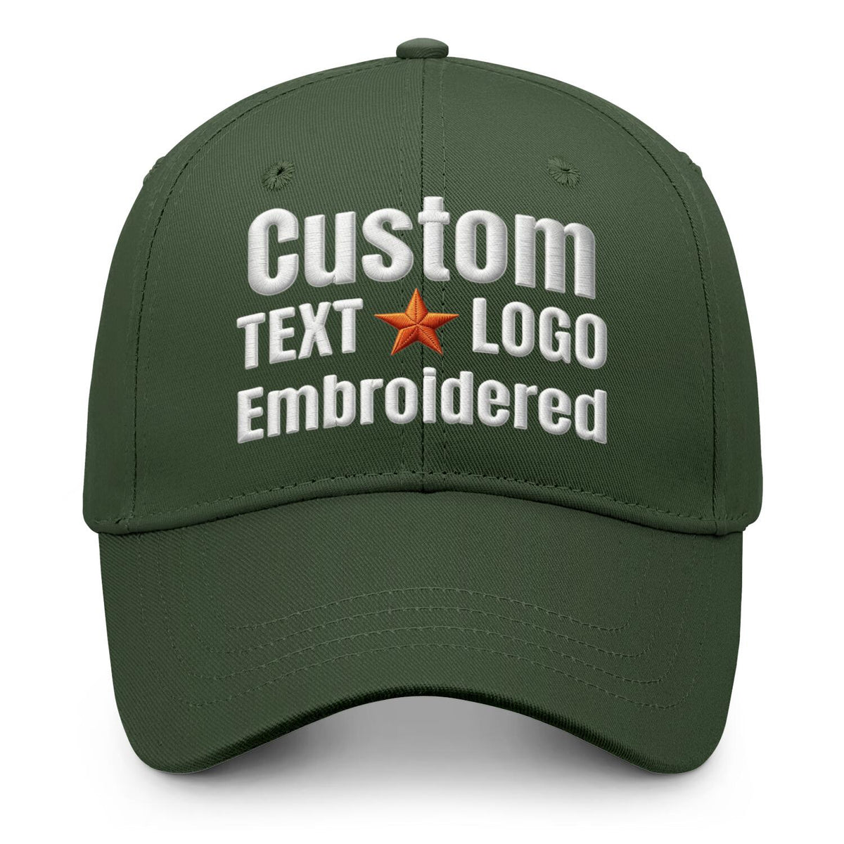 Custom embroidered or printed forest green baseball cap by Vosoli | Personalized text &amp; logo | Structured fit