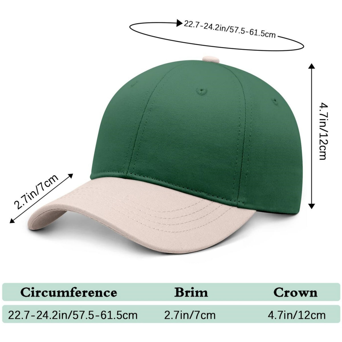 Custom Embroidered or Printed Forest Green & Cream Color Block Baseball Cap | Personalized Sport Hat