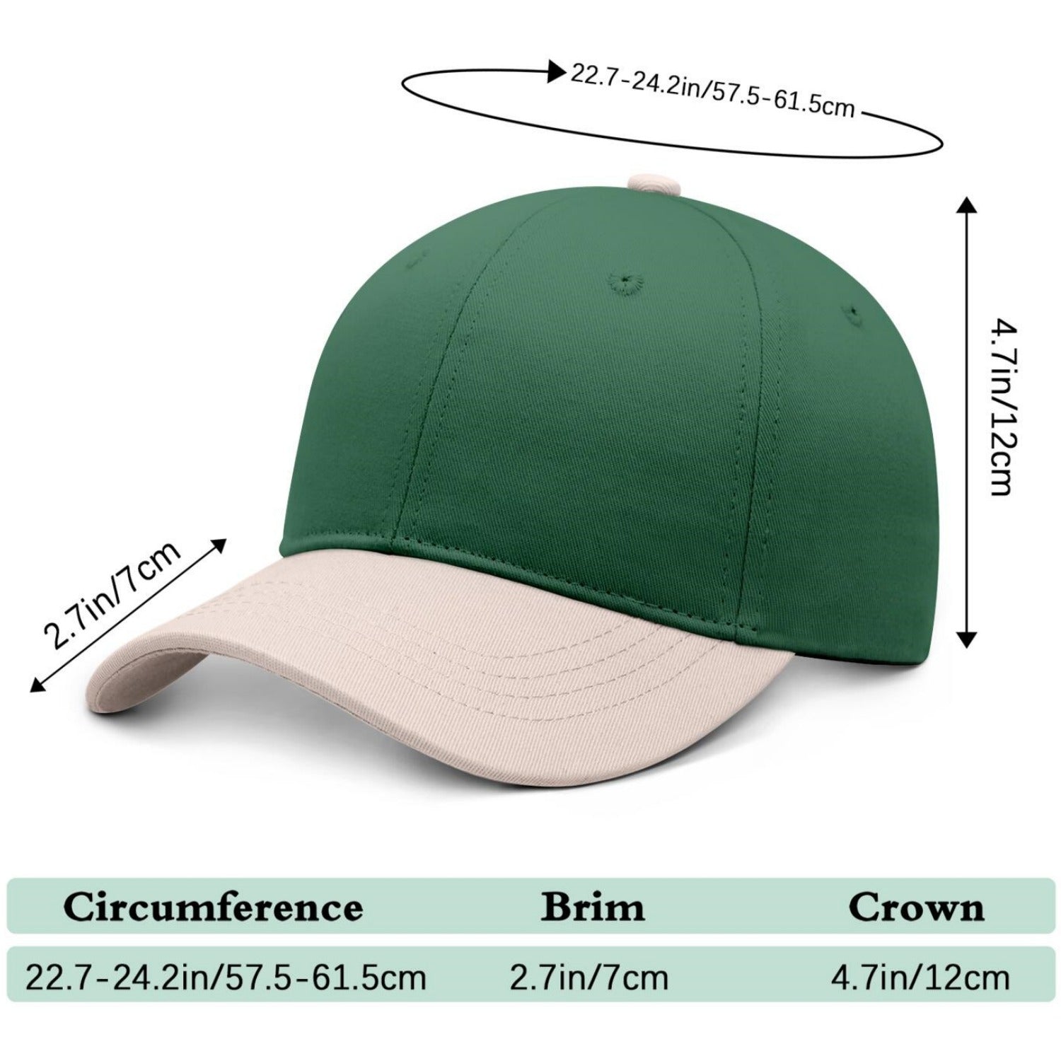 Custom Embroidered or Printed Forest Green & Cream Color Block Baseball Cap | Personalized Sport Hat