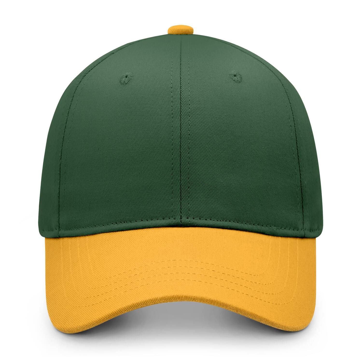Custom Embroidered or Printed Forest Green & Gold Color Block Baseball Cap | Personalized Sport Hat