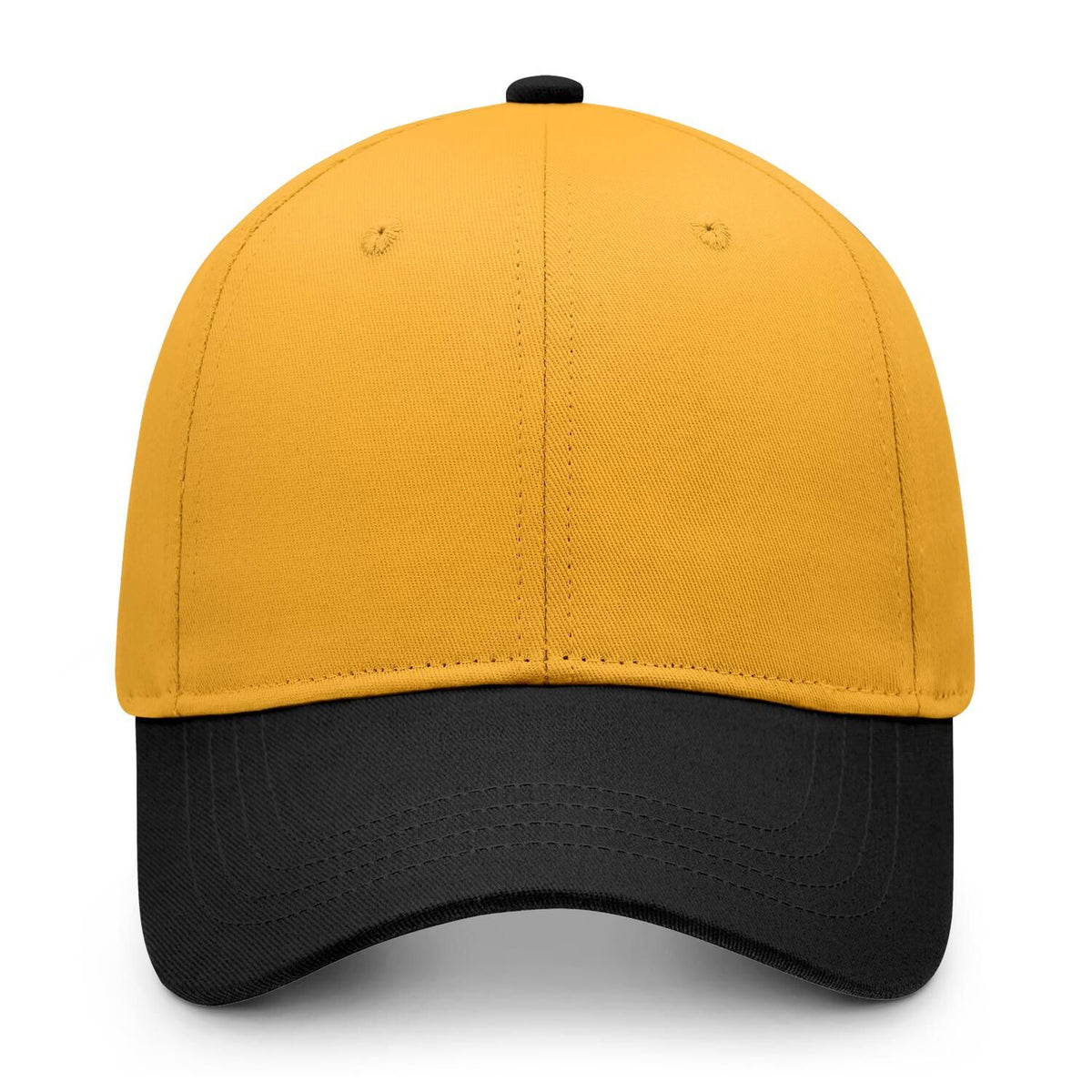 Custom Embroidered or Printed Gold & Black Color Block Baseball Cap | Personalized Sport Hat