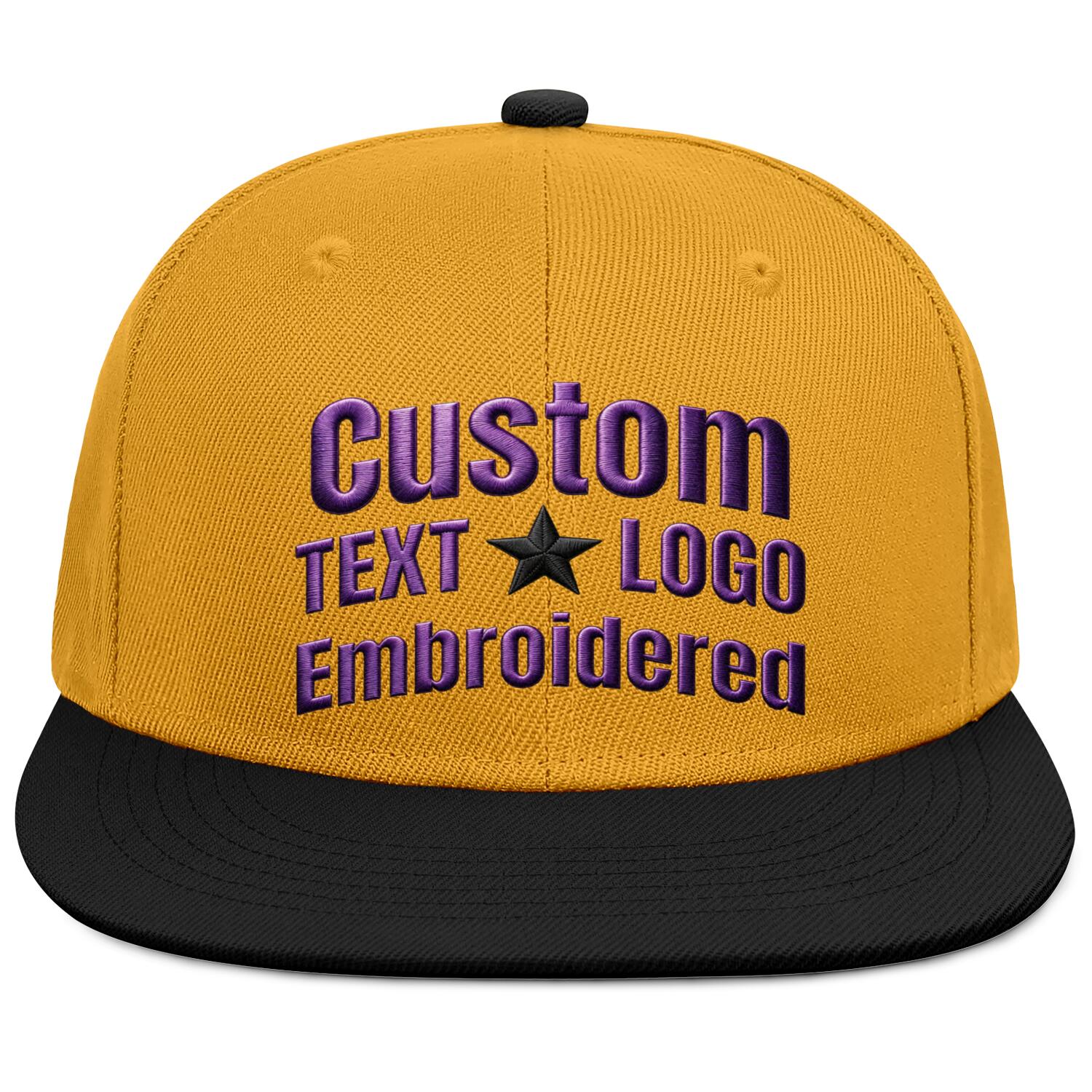 Custom Embroidered or Printed Gold & Black Color-Block Flat-Brim Cap