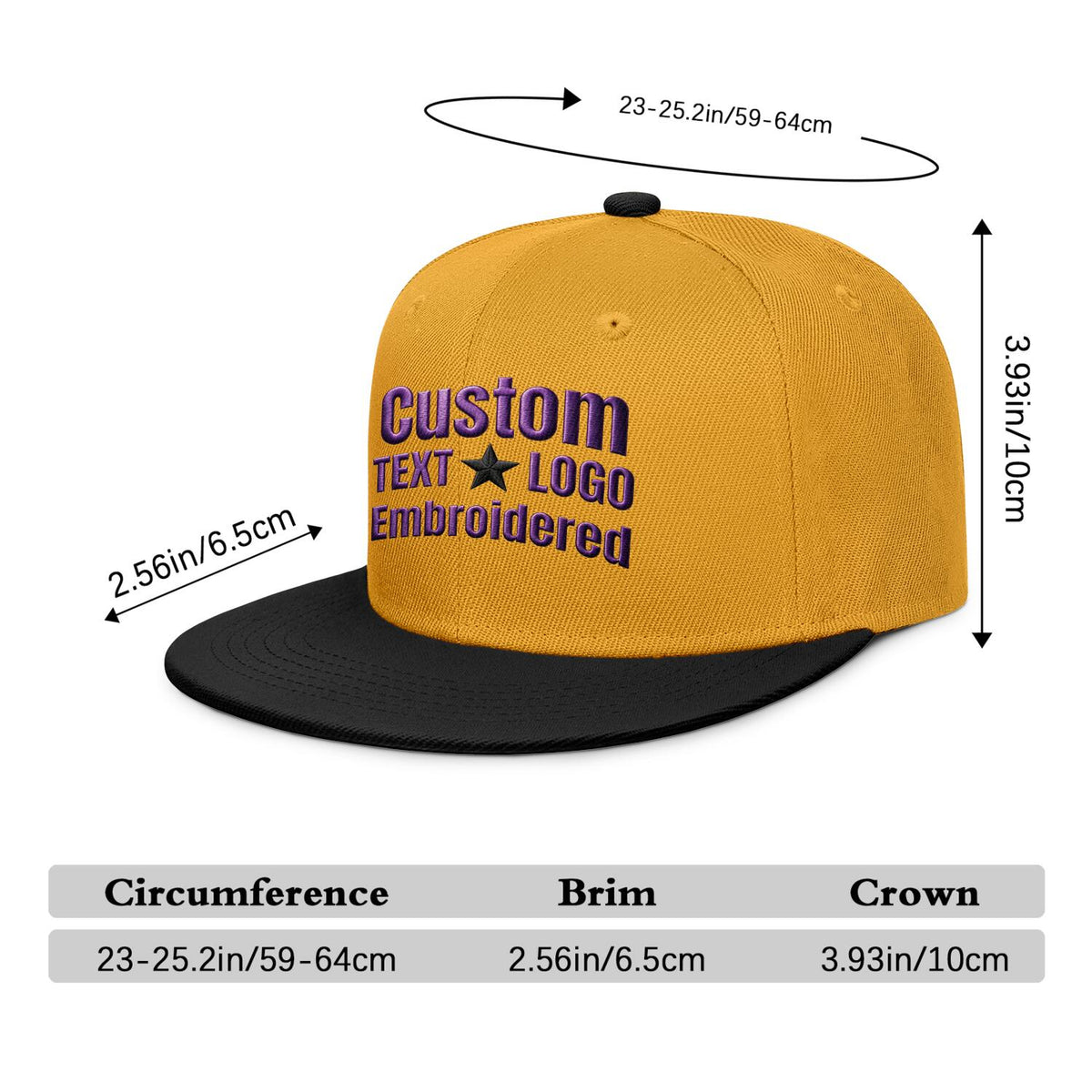 Custom Embroidered or Printed Gold & Black Color-Block Flat-Brim Cap