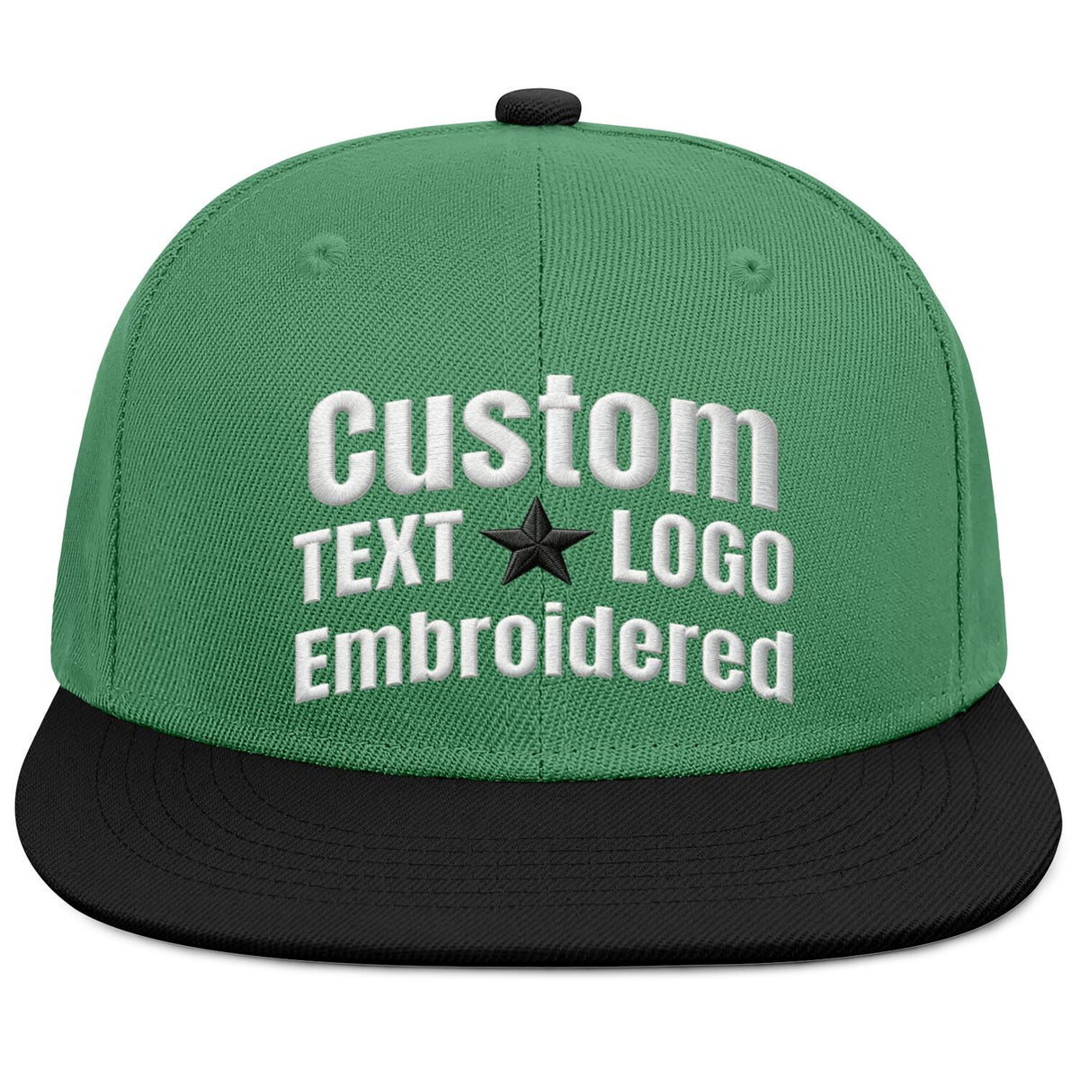 Custom Embroidered or Printed Green & Black Color-Block Flat-Brim Cap