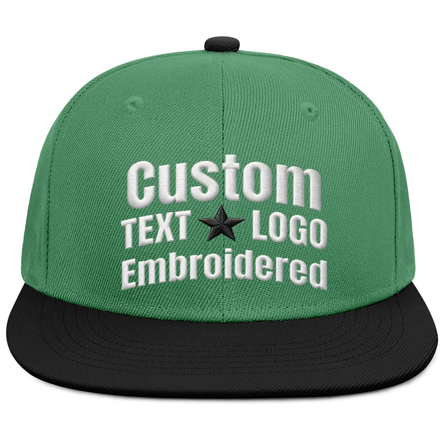 Custom Embroidered or Printed Green & Black Color-Block Flat-Brim Cap