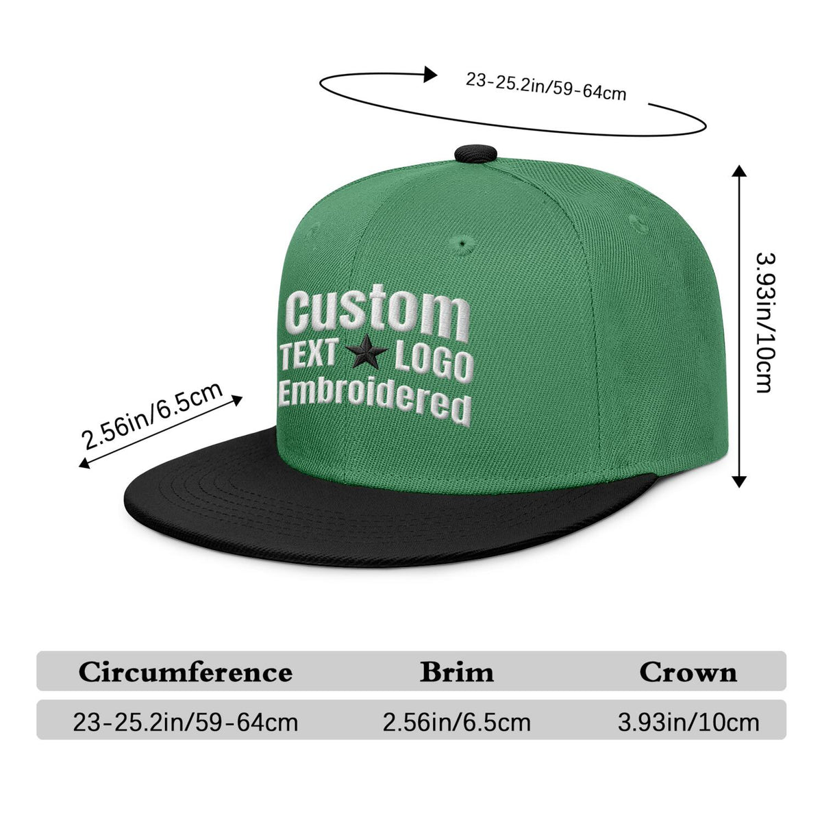 Custom Embroidered or Printed Green & Black Color-Block Flat-Brim Cap