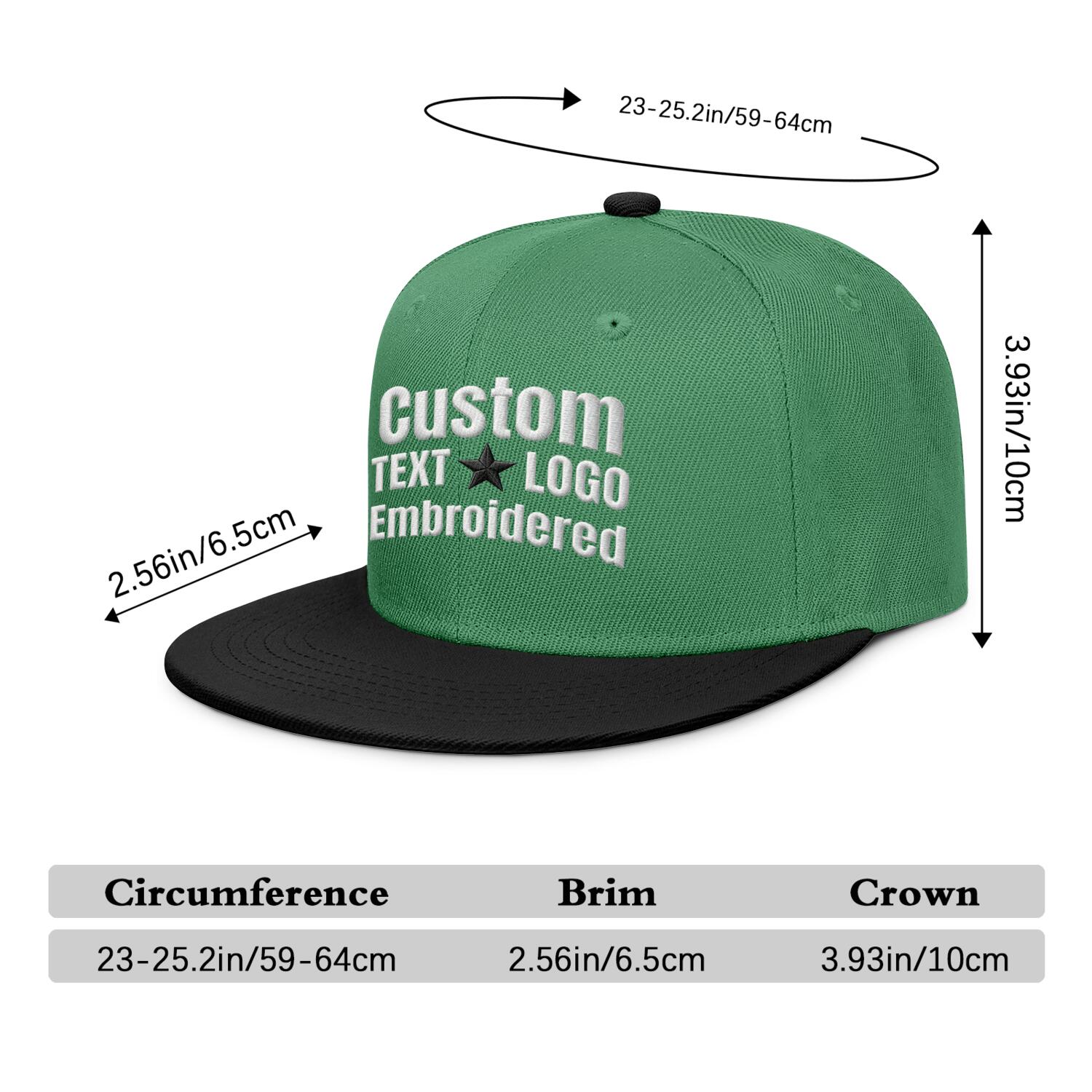 Custom Embroidered or Printed Green & Black Color-Block Flat-Brim Cap