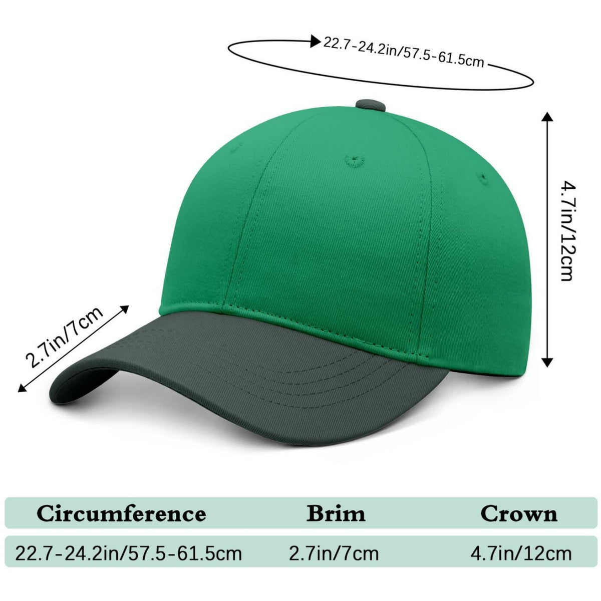 Custom Embroidered or Printed Green & Grey Color Block Baseball Cap | Personalized Sport Hat