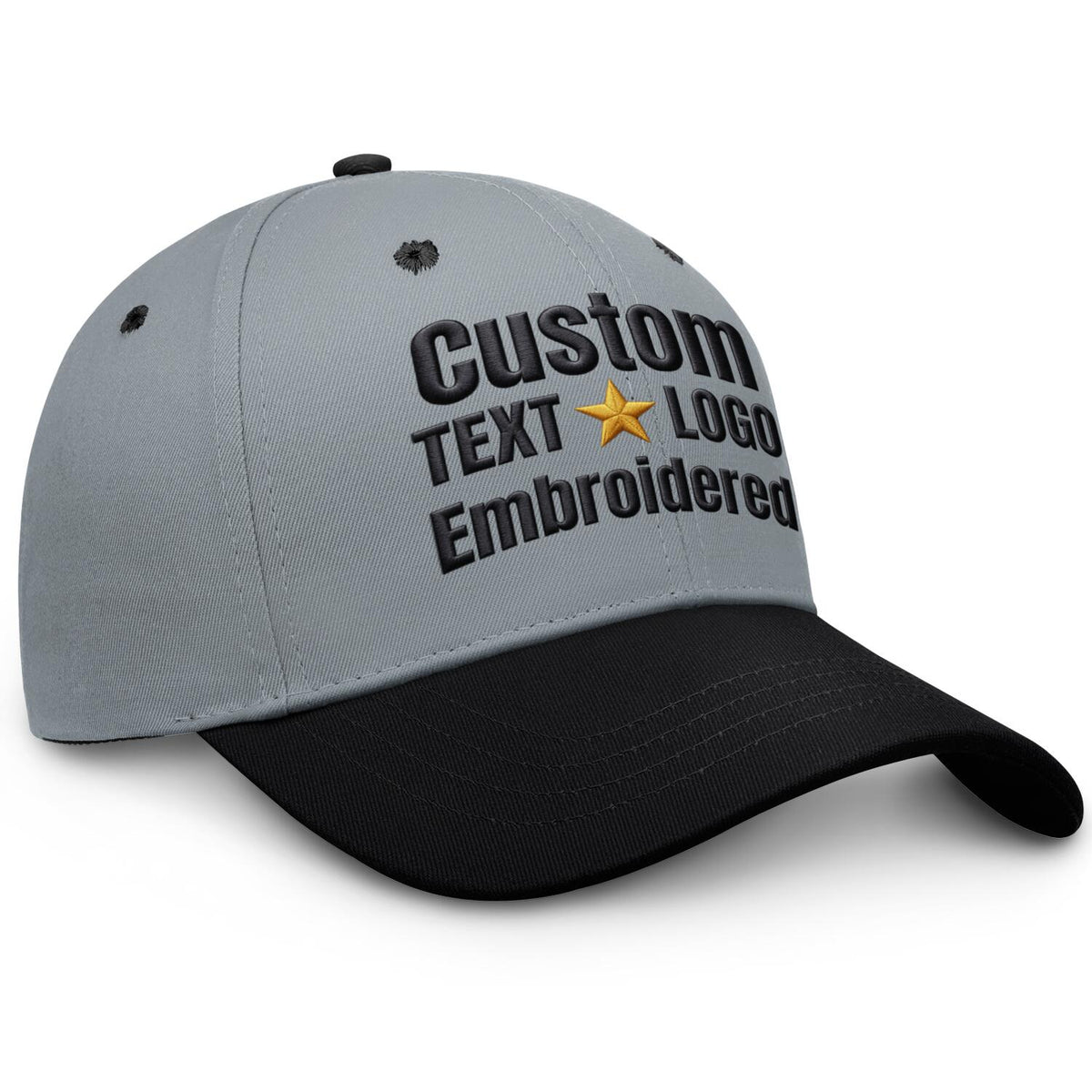 Custom Embroidered or Printed Grey & Black Color Block Baseball Cap | Personalized Sport Hat