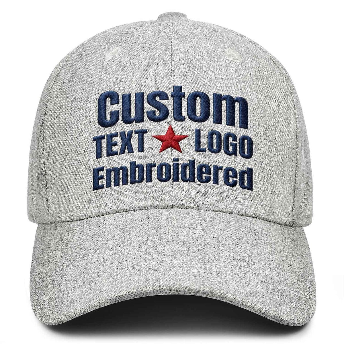 Custom embroidered or printed heather grey solid color baseball cap by Vosoli | Personalized text &amp; logo | Structured fit