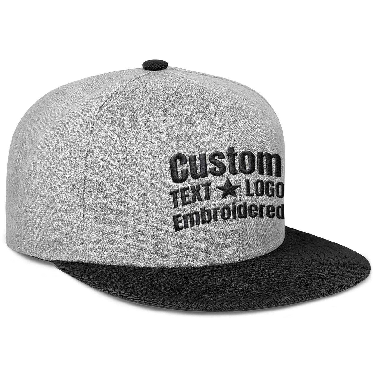 Custom Embroidered or Printed Heather Grey & Black Color-Block Flat Brim Cap