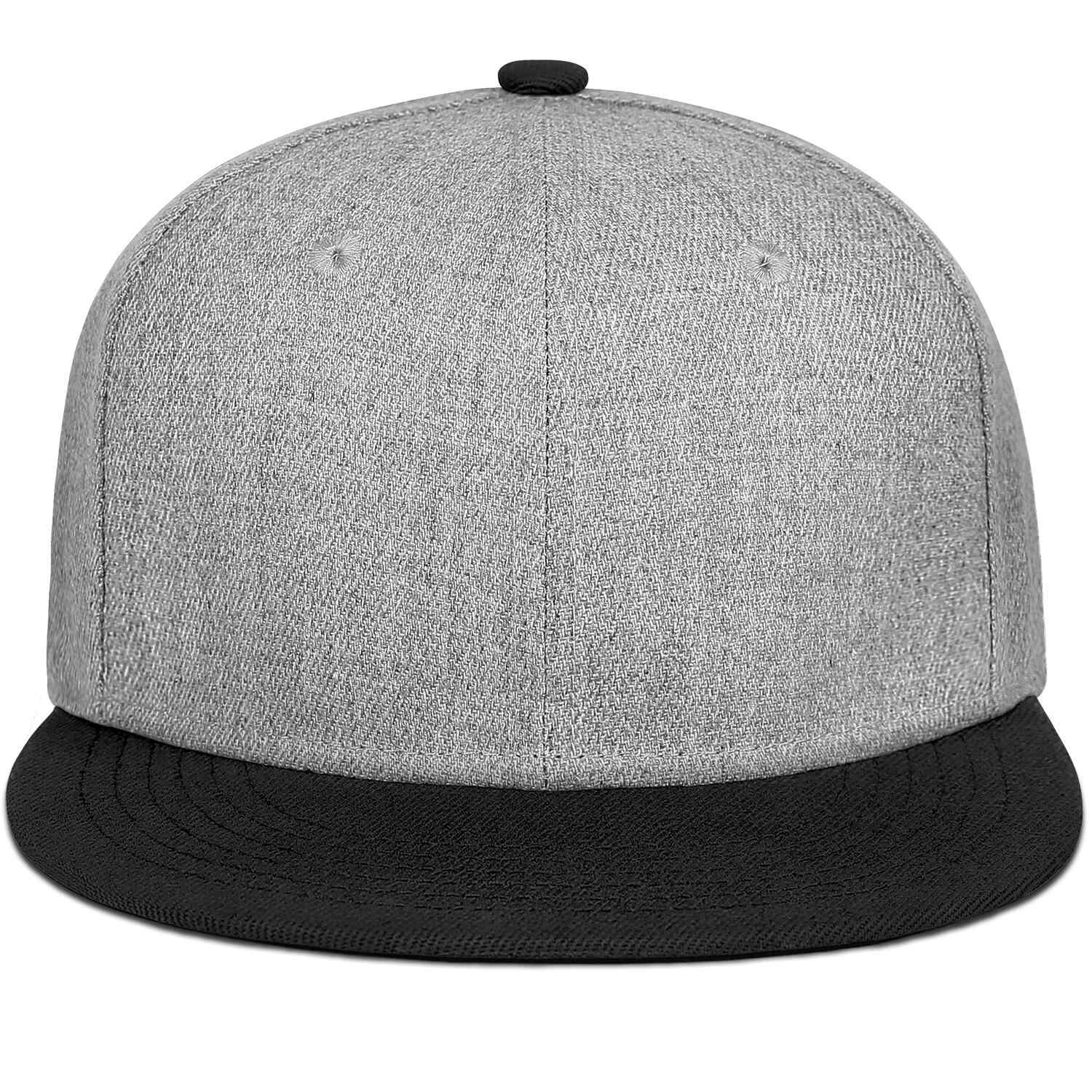 Custom Embroidered or Printed Heather Grey & Black Color-Block Flat Brim Cap