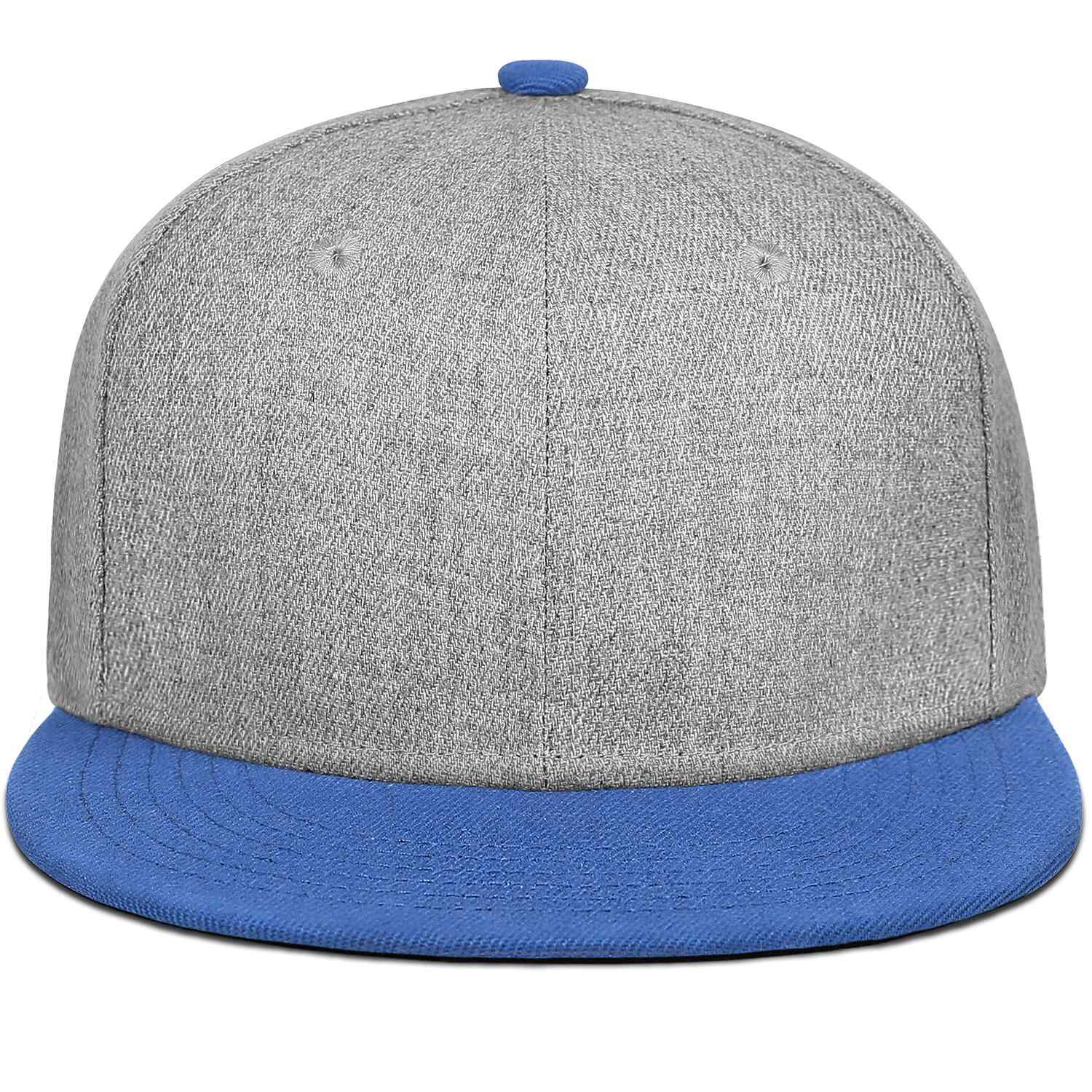 Custom Embroidered or Printed Heather Grey & Blue Color-Block Flat Brim Cap