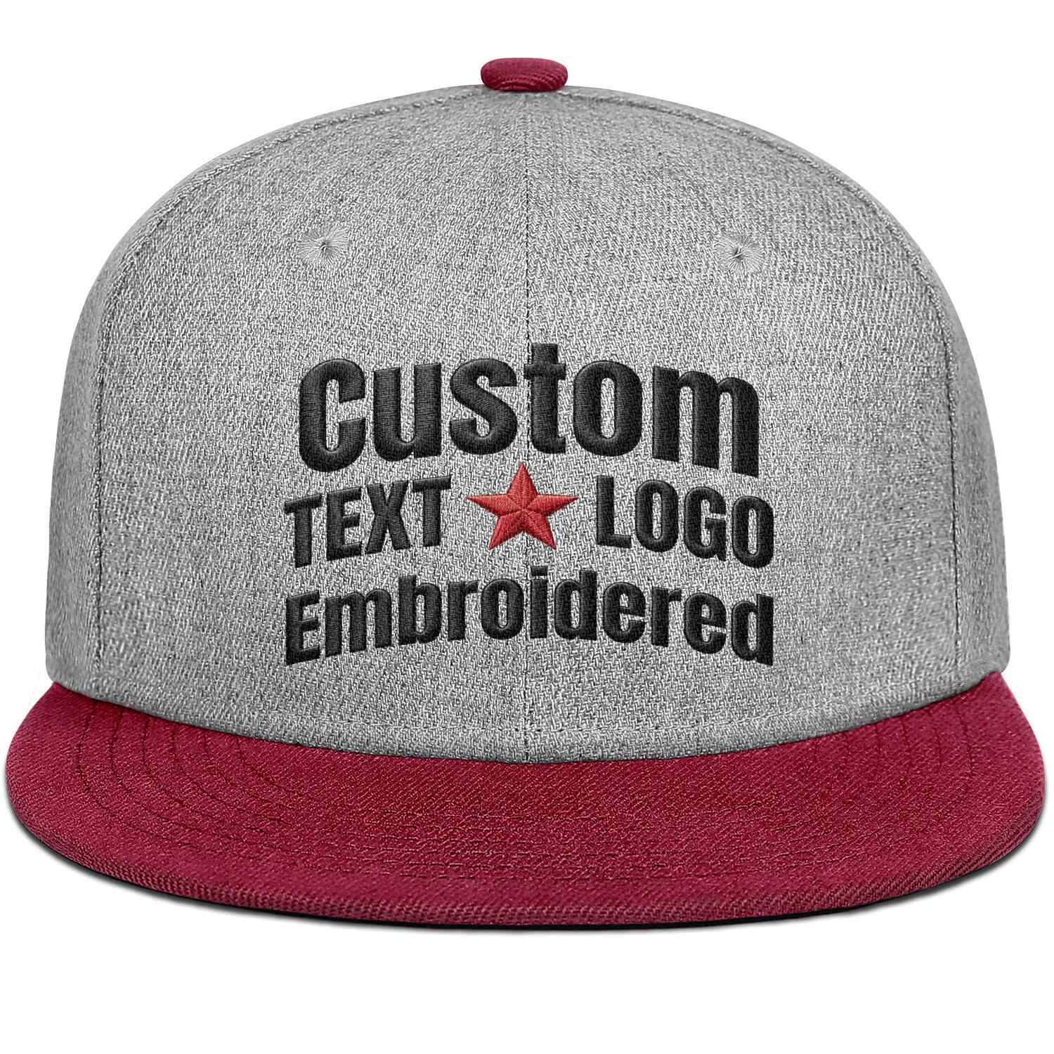 Custom Embroidered or Printed Heather Grey & Burgundy Color-Block Flat Brim Cap