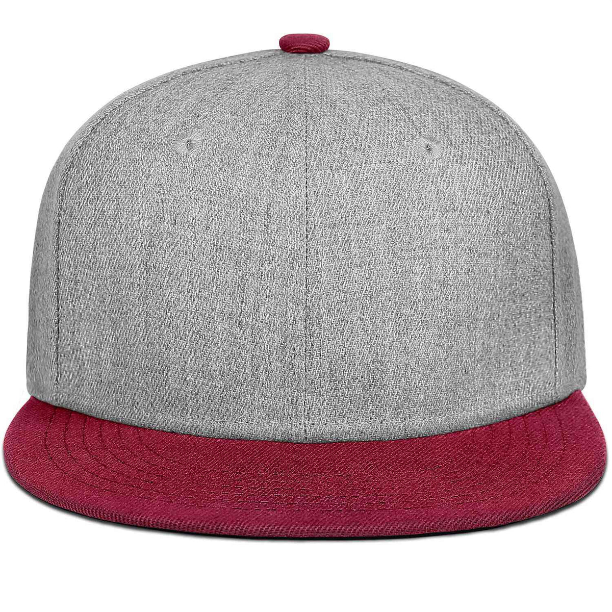 Custom Embroidered or Printed Heather Grey & Burgundy Color-Block Flat Brim Cap