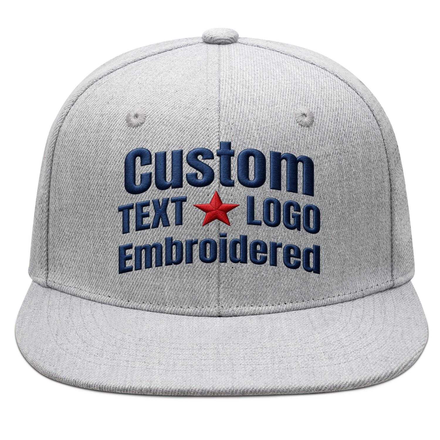 Custom Embroidered or Printed Heather Grey Flat-Brim Cap | Personalized Sport Hat
