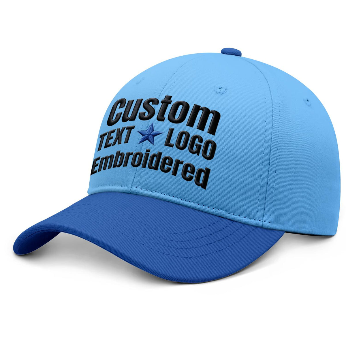 Custom Embroidered or Printed Light Blue & Blue Color Block Baseball Cap | Personalized Sport Hat