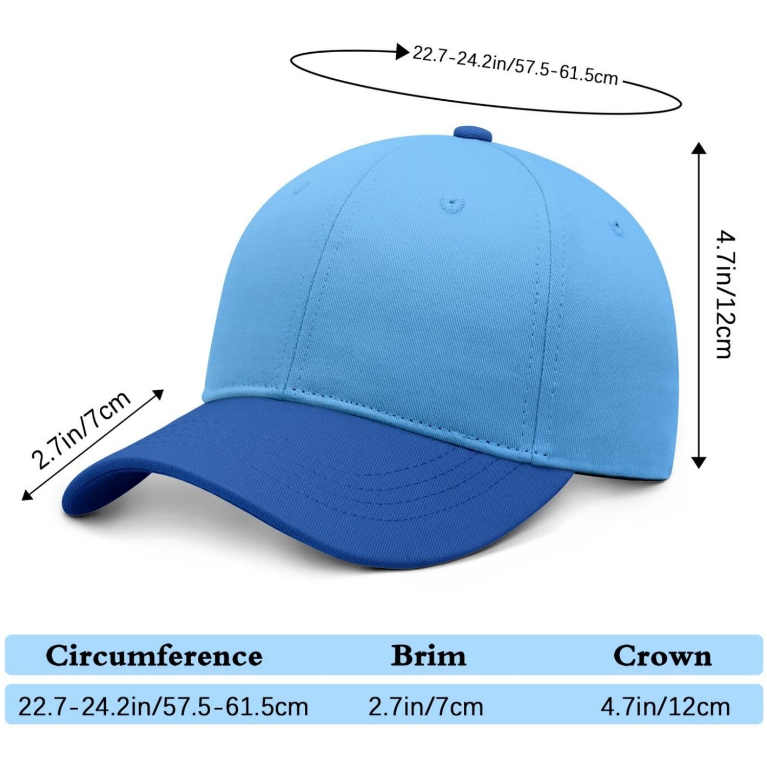 Custom Embroidered or Printed Light Blue & Blue Color Block Baseball Cap | Personalized Sport Hat