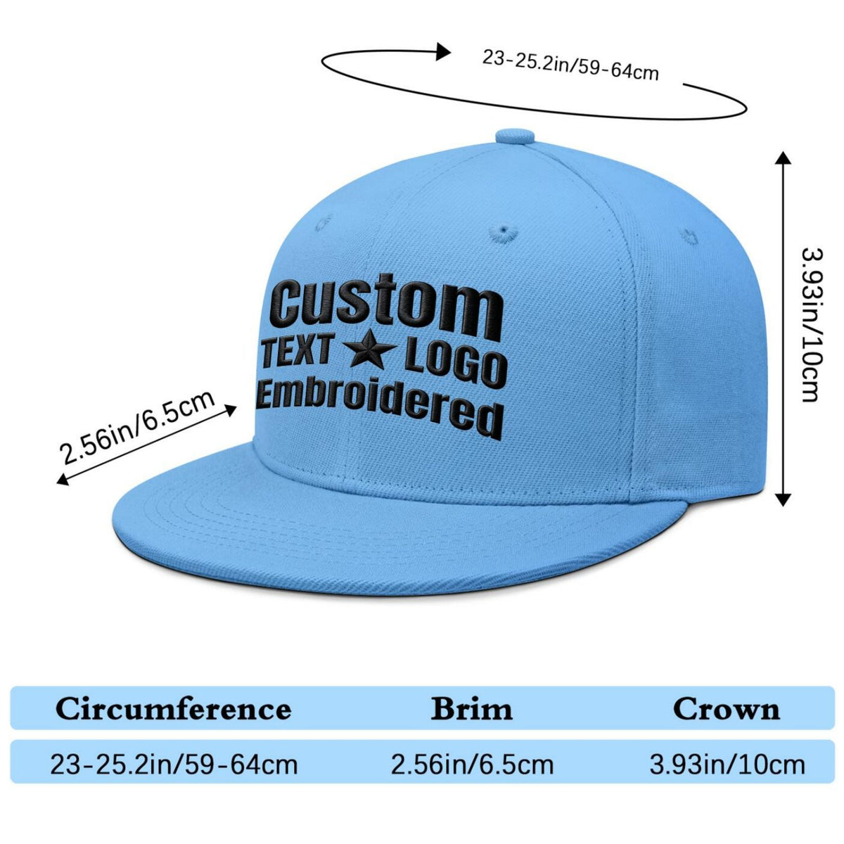 Custom Embroidered or Printed Light Blue Flat-Brim Cap | Personalized Sport Hat