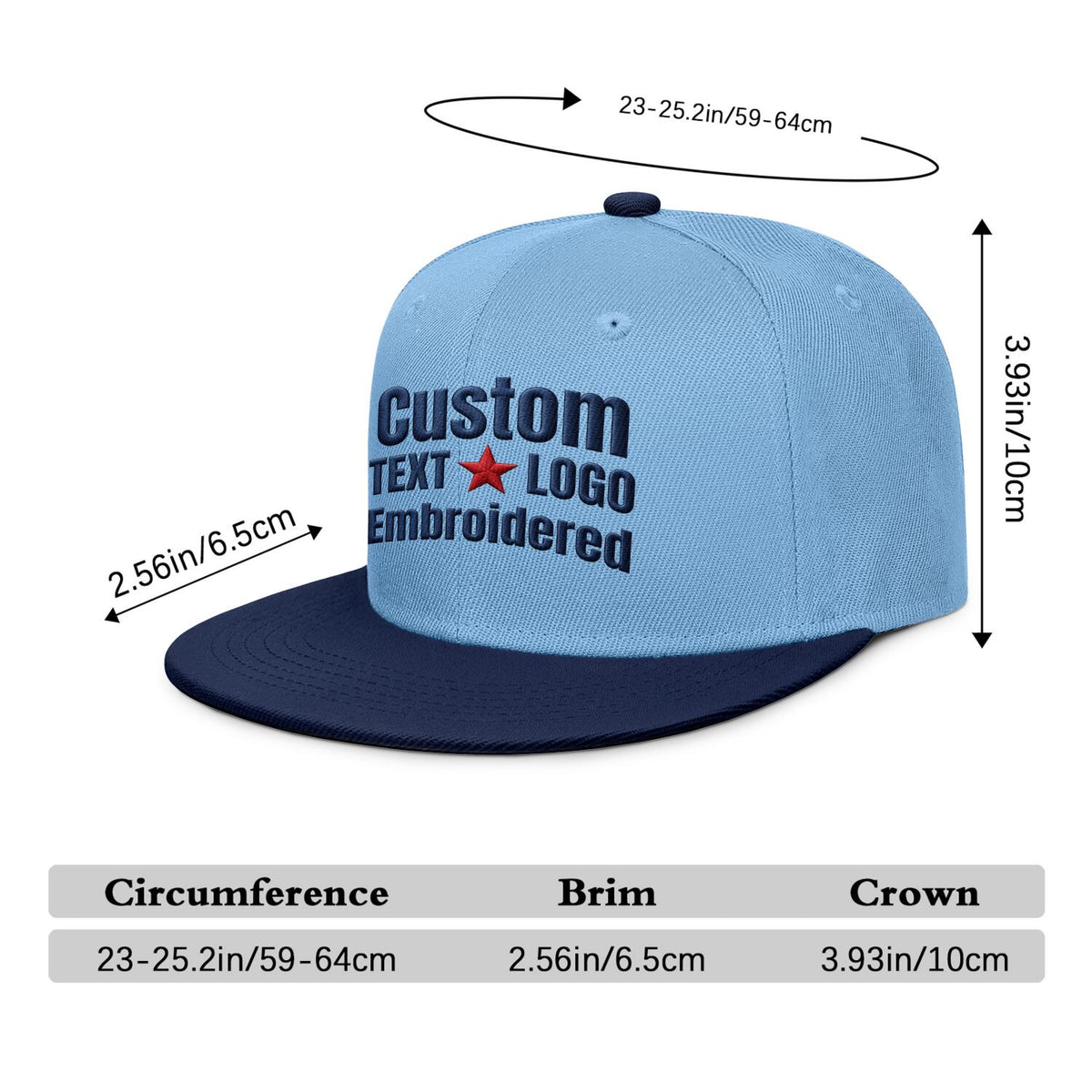 Custom Embroidered or Printed Blue & Navy Blue Color-Block Flat-Brim Cap