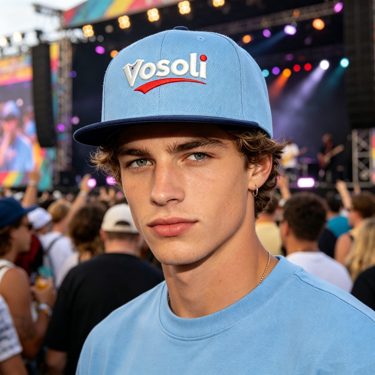 Custom Embroidered or Printed Blue & Navy Blue Color-Block Flat-Brim Cap