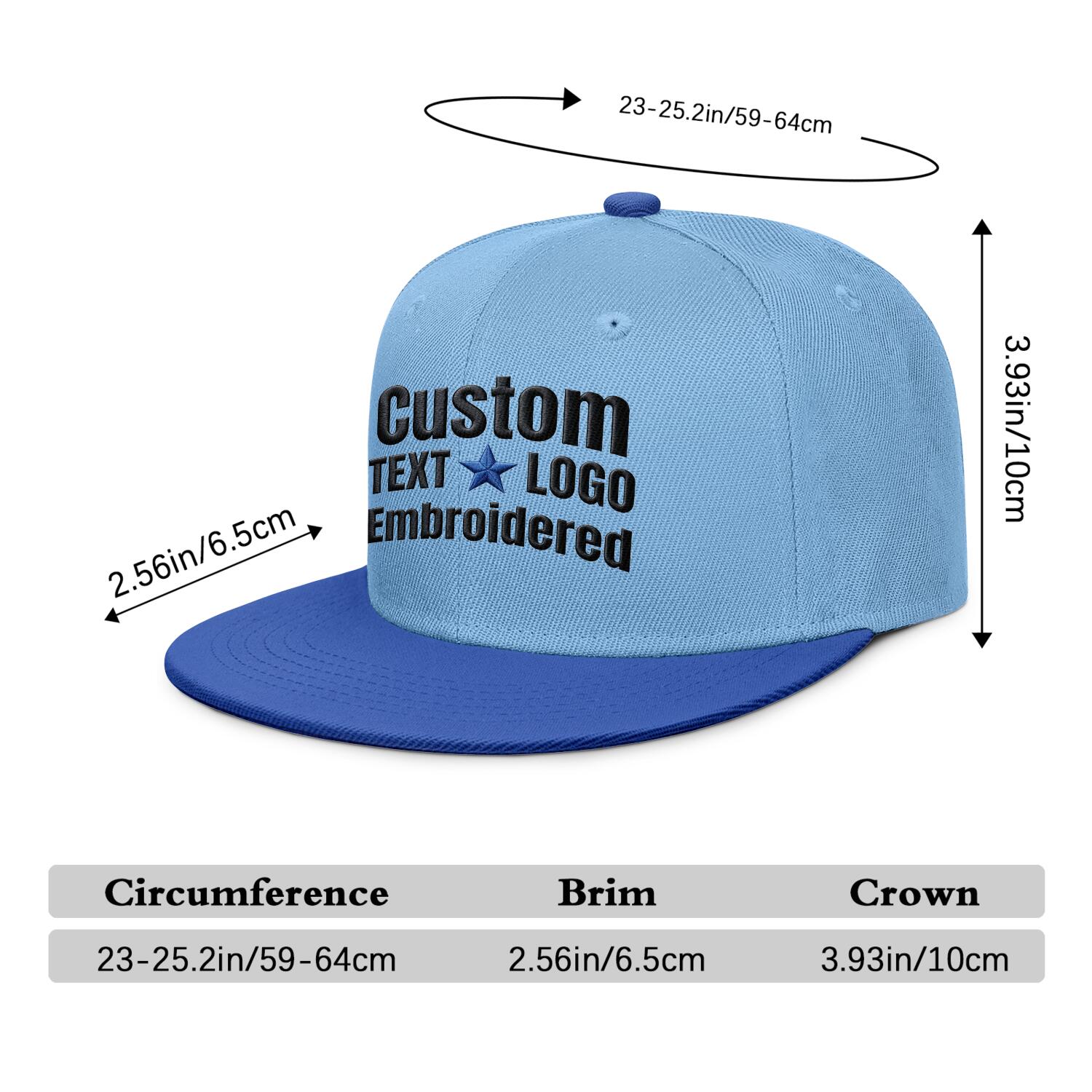 Custom Embroidered or Printed Light Blue & Royal Blue Color-Block Flat-Brim Cap