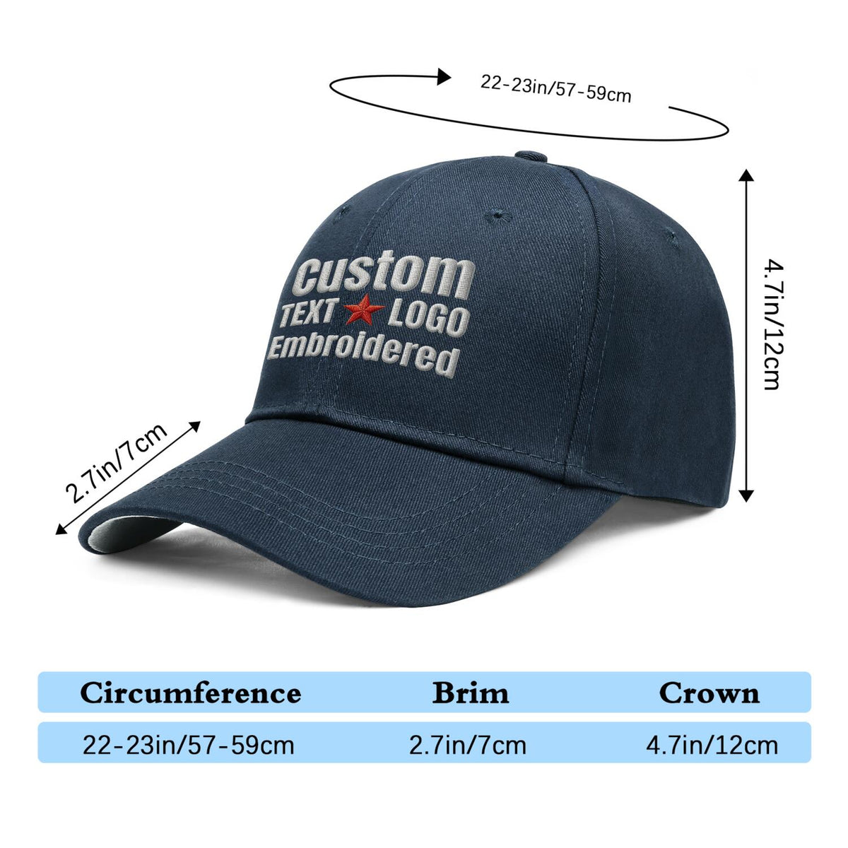 Custom Embroidered or Printed Navy Baseball Cap | Personalized Sport Hat