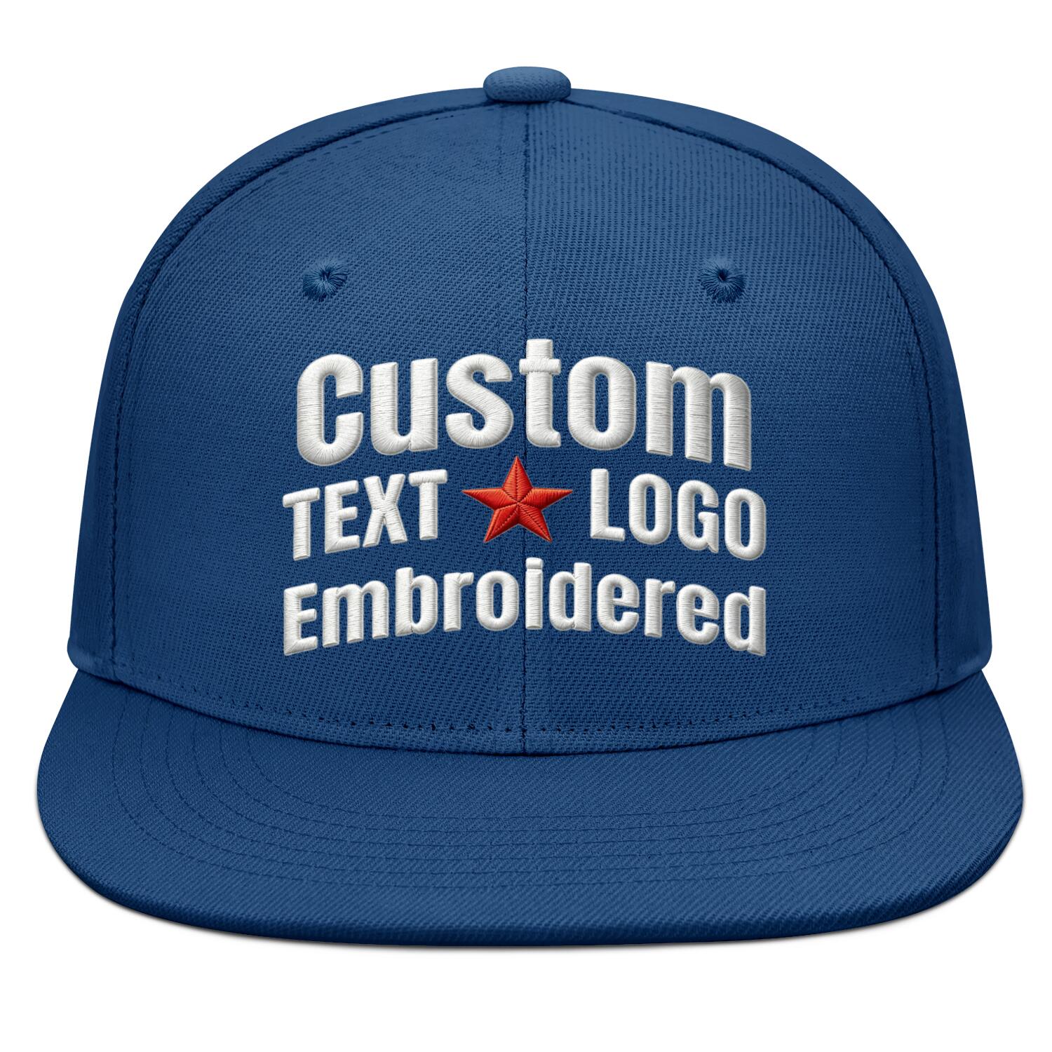 Custom Embroidered or Printed Navy Blue Flat-Brim Cap | Personalized Sport Hat