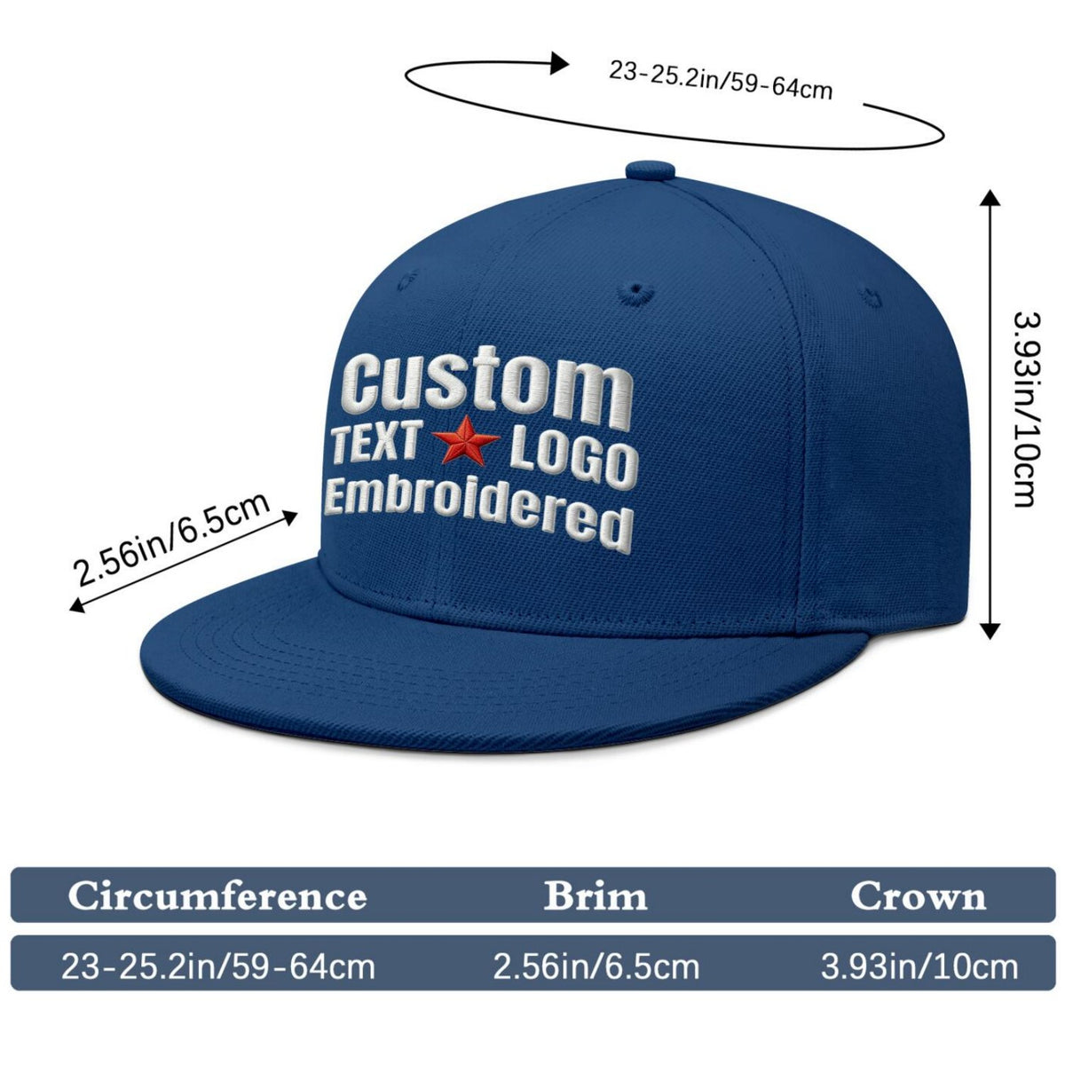Custom Embroidered or Printed Navy Blue Flat-Brim Cap | Personalized Sport Hat