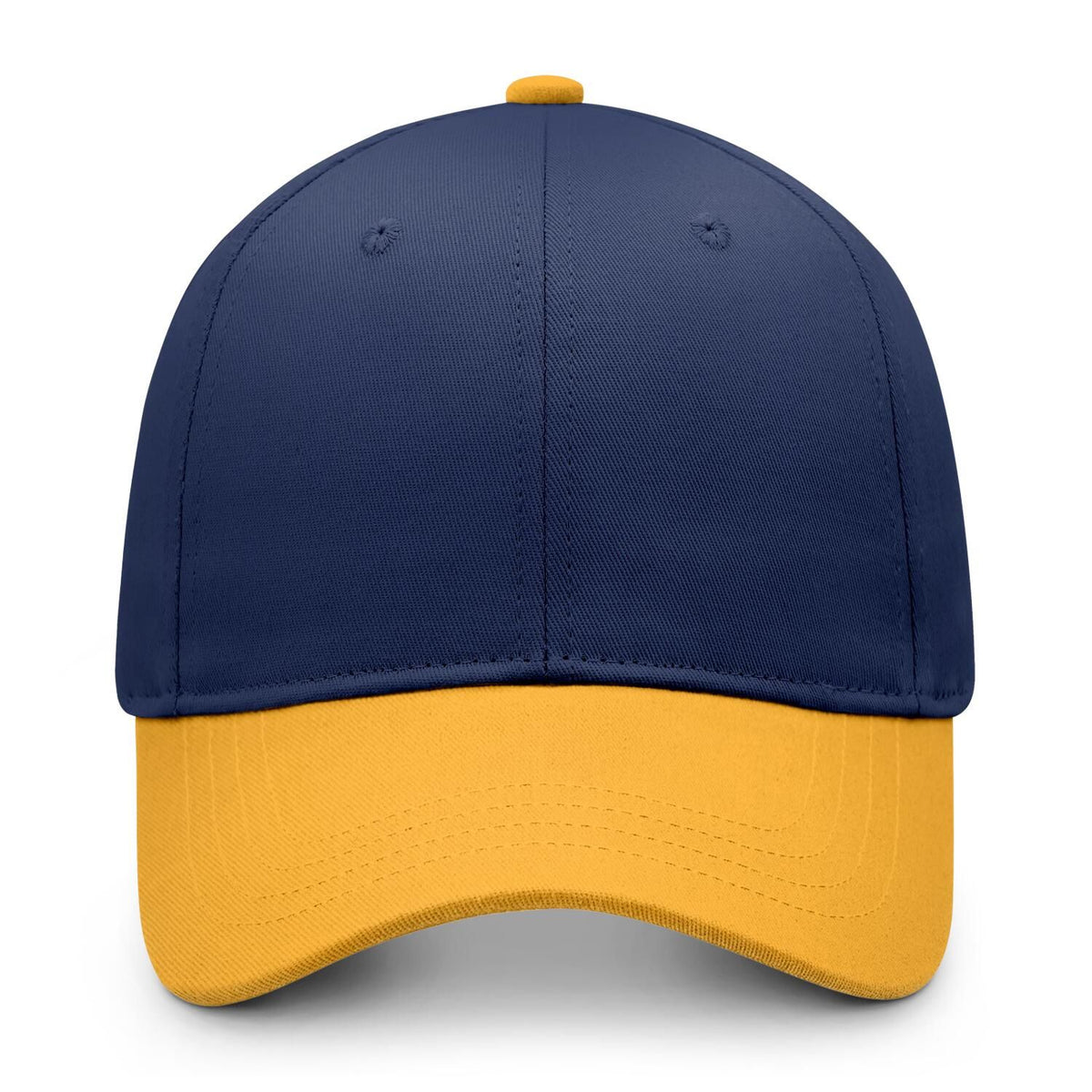 Custom Embroidered or Printed Navy Blue & Gold Color Block Baseball Cap | Personalized Sport Hat