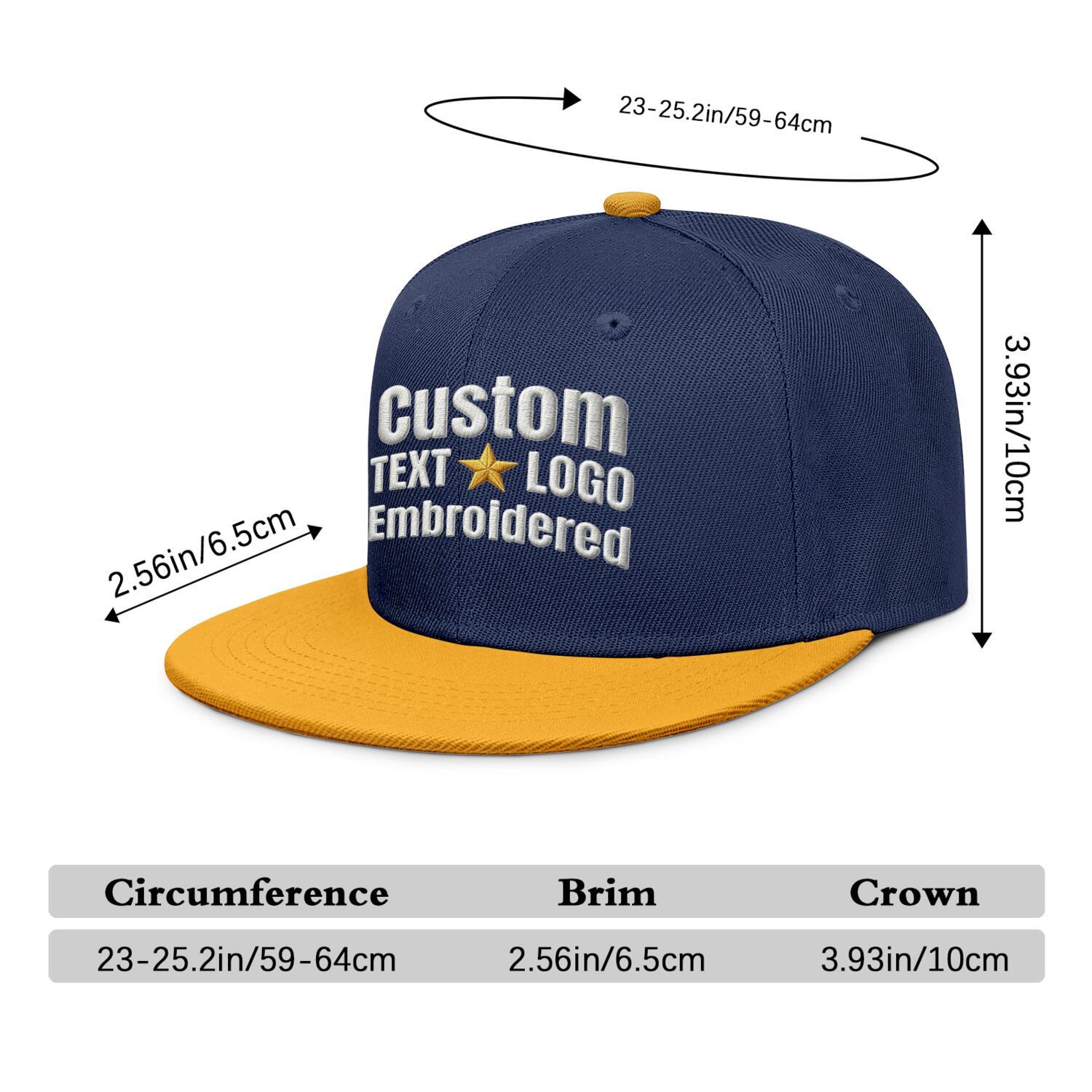 Custom Embroidered or Printed Navy Blue & Gold Color-Block Flat-Brim Cap