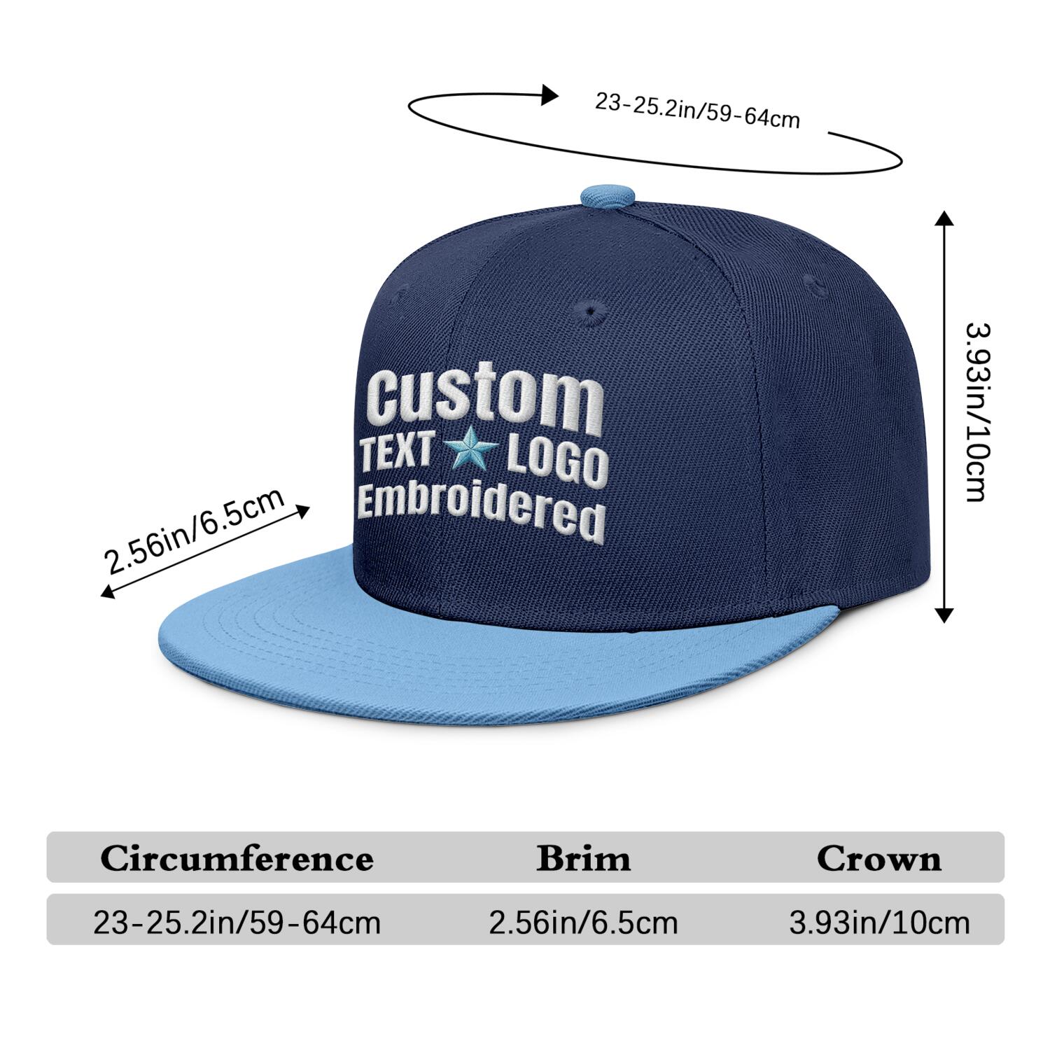 Custom Embroidered or Printed Navy Blue & Light Blue Color-Block Flat-Brim Cap