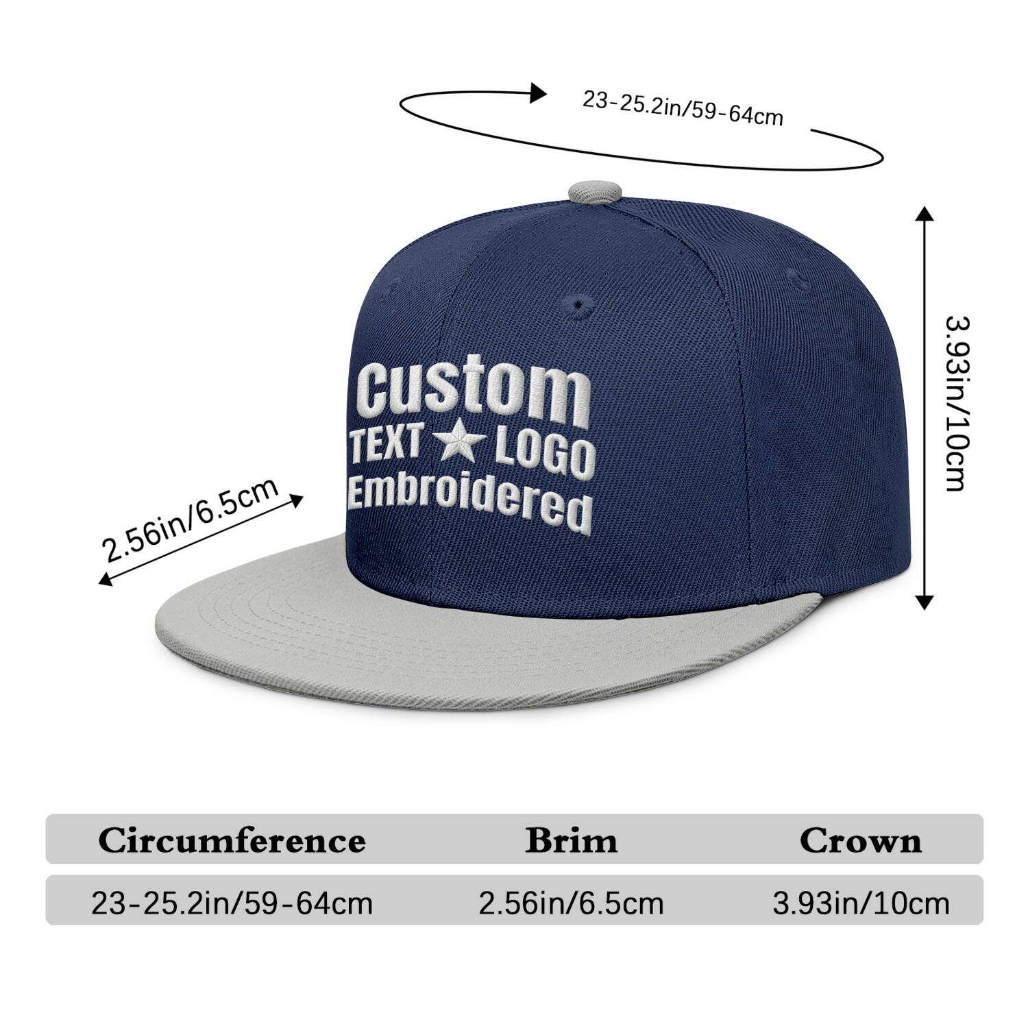 ustom Embroidered or Printed Navy Blue & Light Grey Color-Block Flat-Brim Cap