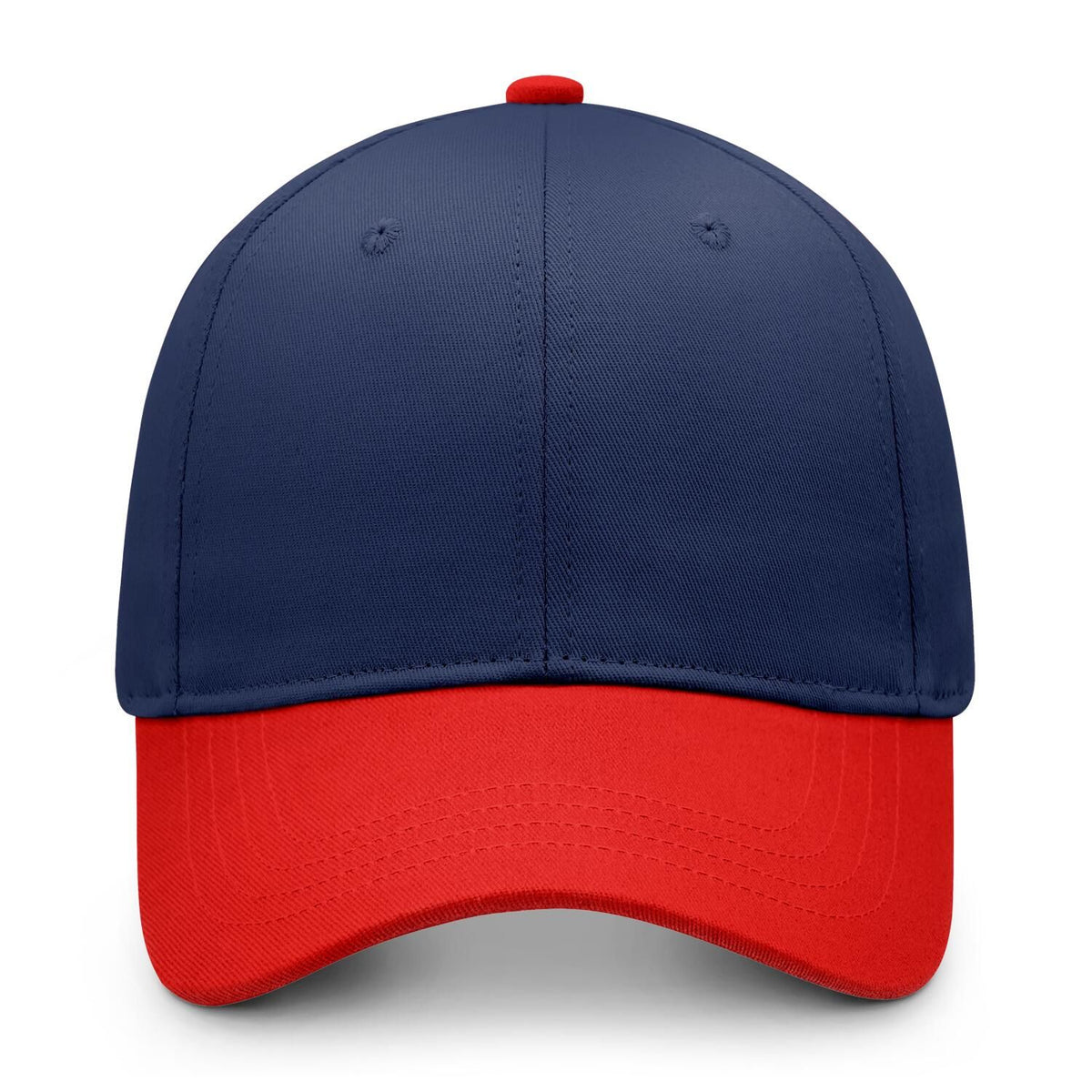 Custom Embroidered or Printed Navy Blue & Red Color Block Baseball Cap | Personalized Sport Hat