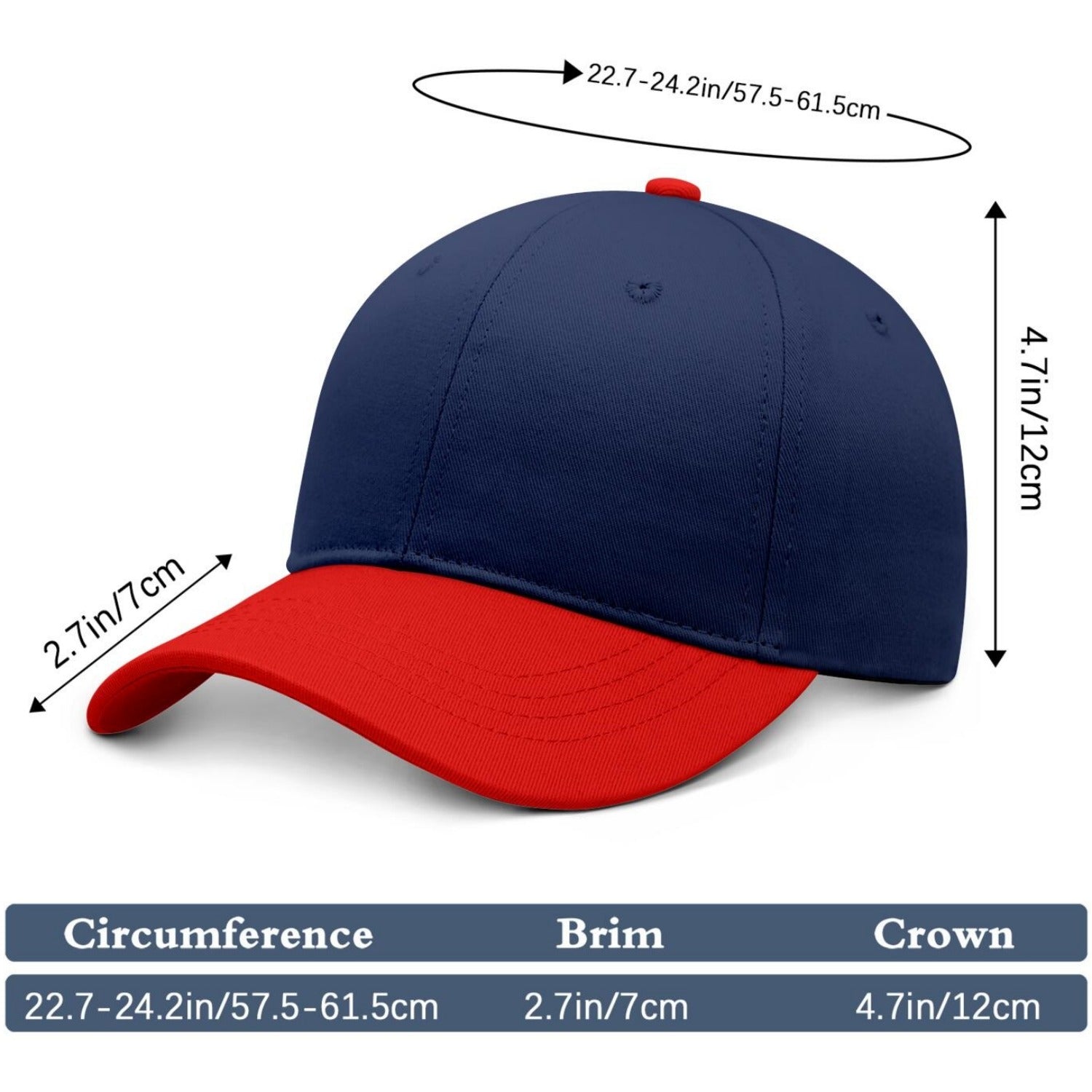 Custom Embroidered or Printed Navy Blue & Red Color Block Baseball Cap | Personalized Sport Hat