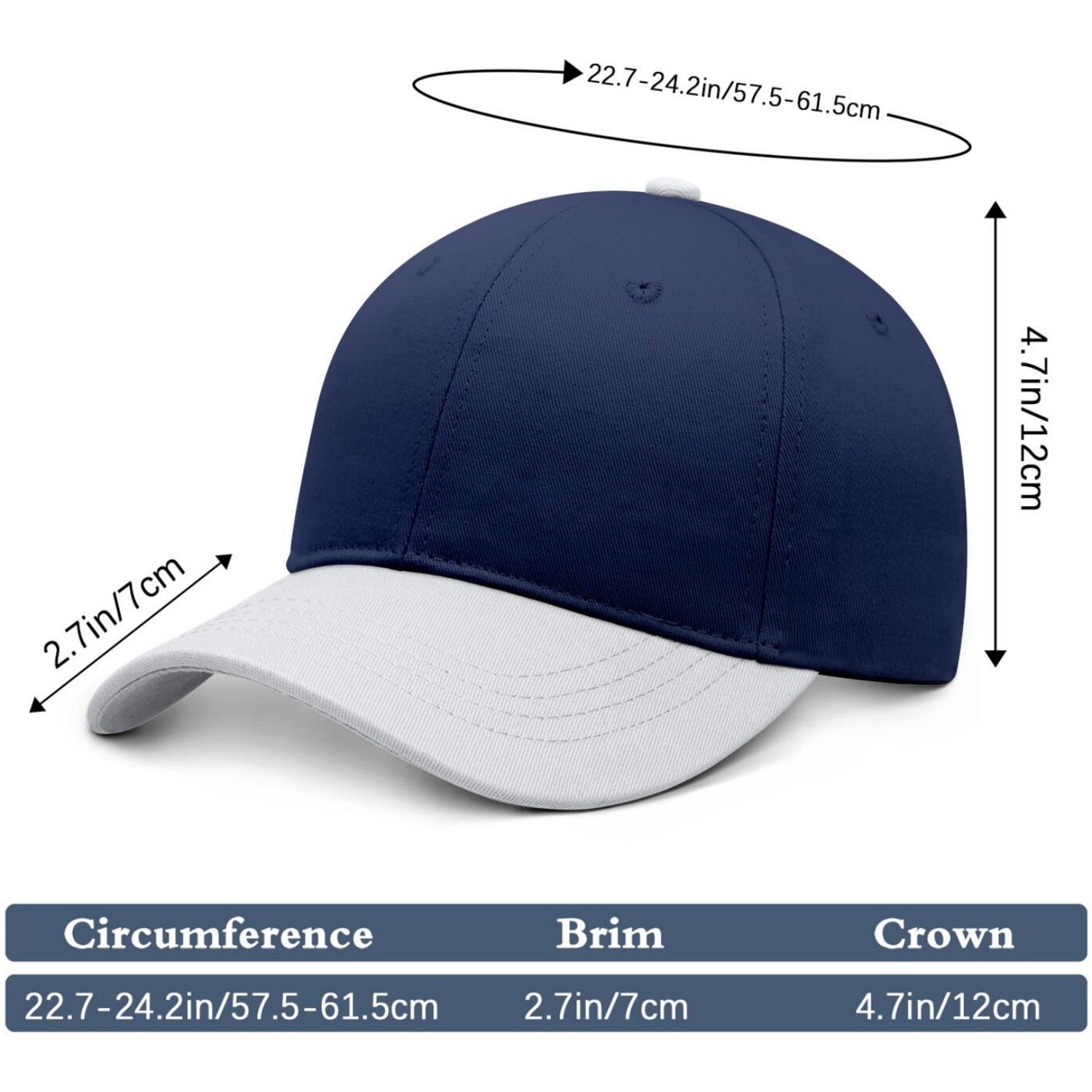 Custom Embroidered or Printed Navy Blue & White Color Block Baseball Cap | Personalized Sport Hat