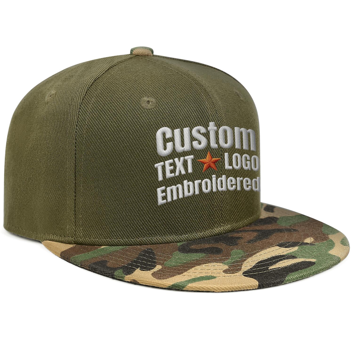 Custom Embroidered or Printed Olive & Camouflage Color-Block Flat-Brim Cap
