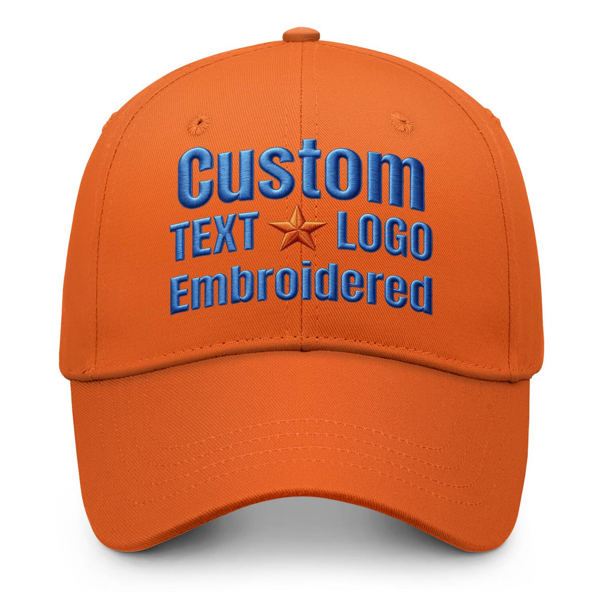 Custom embroidered or printed orange baseball cap by Vosoli | Personalized text &amp; logo | Structured fit