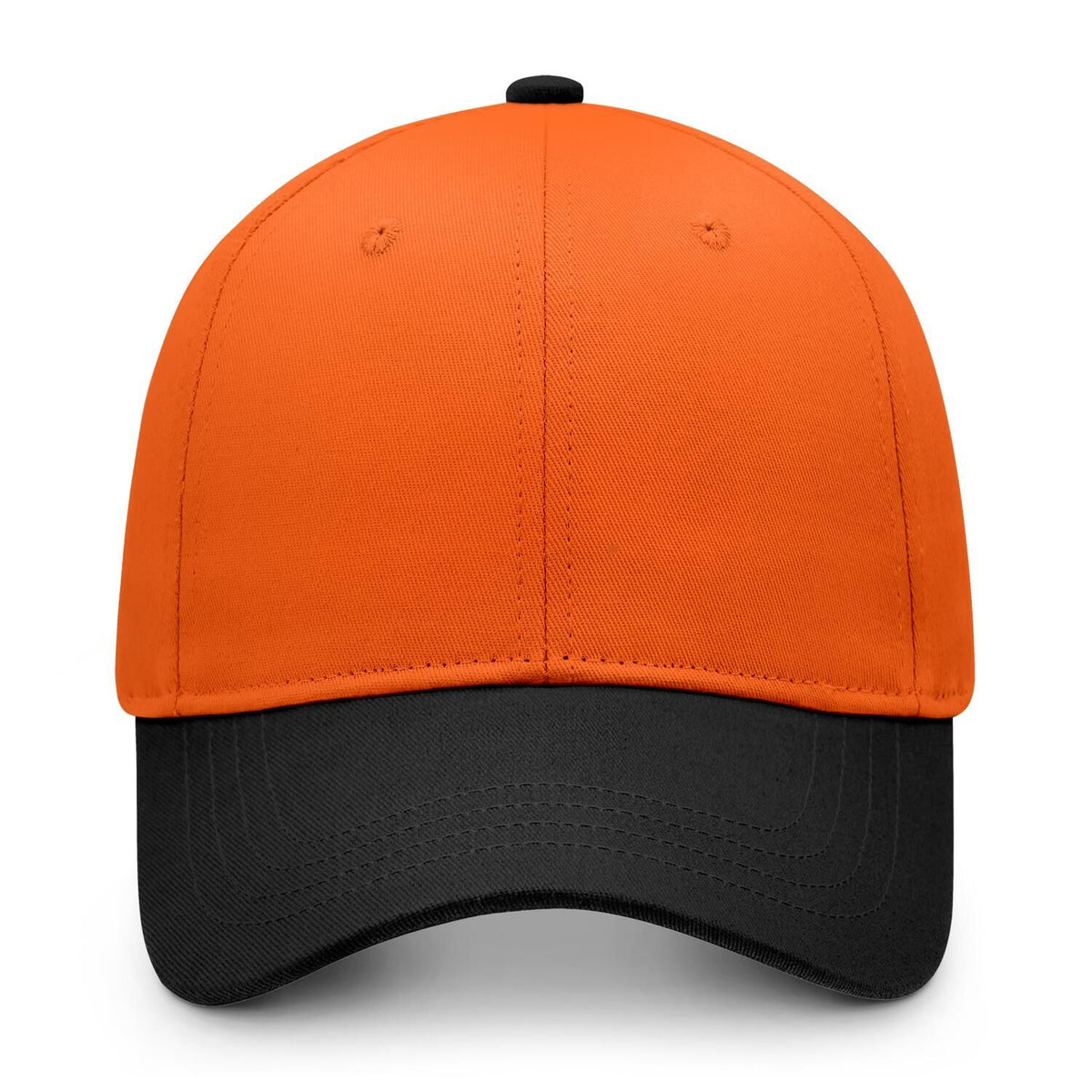 Custom Embroidered or Printed Orange & Black Color Block Baseball Cap | Personalized Sport Hat