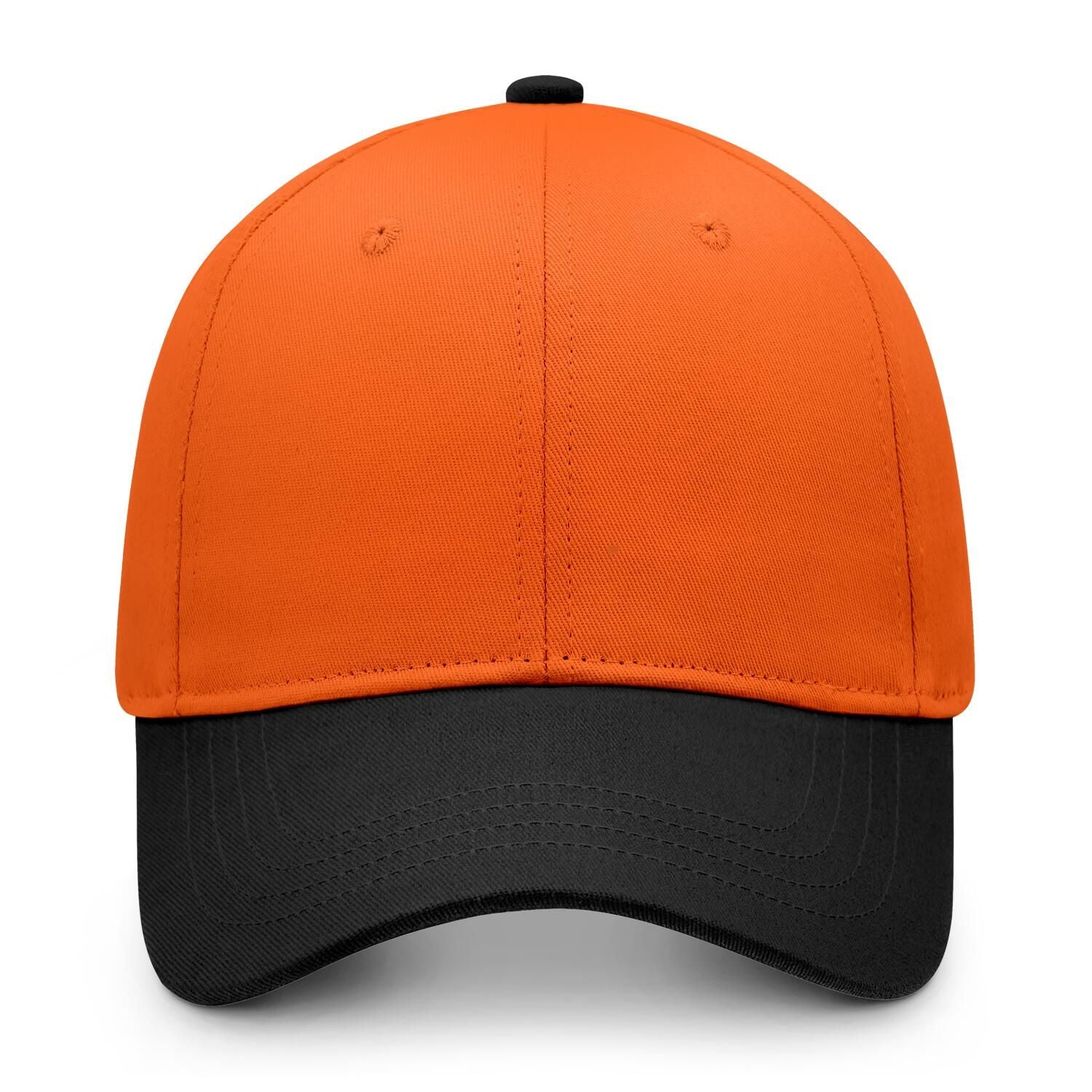 Custom Embroidered or Printed Orange & Black Color Block Baseball Cap | Personalized Sport Hat